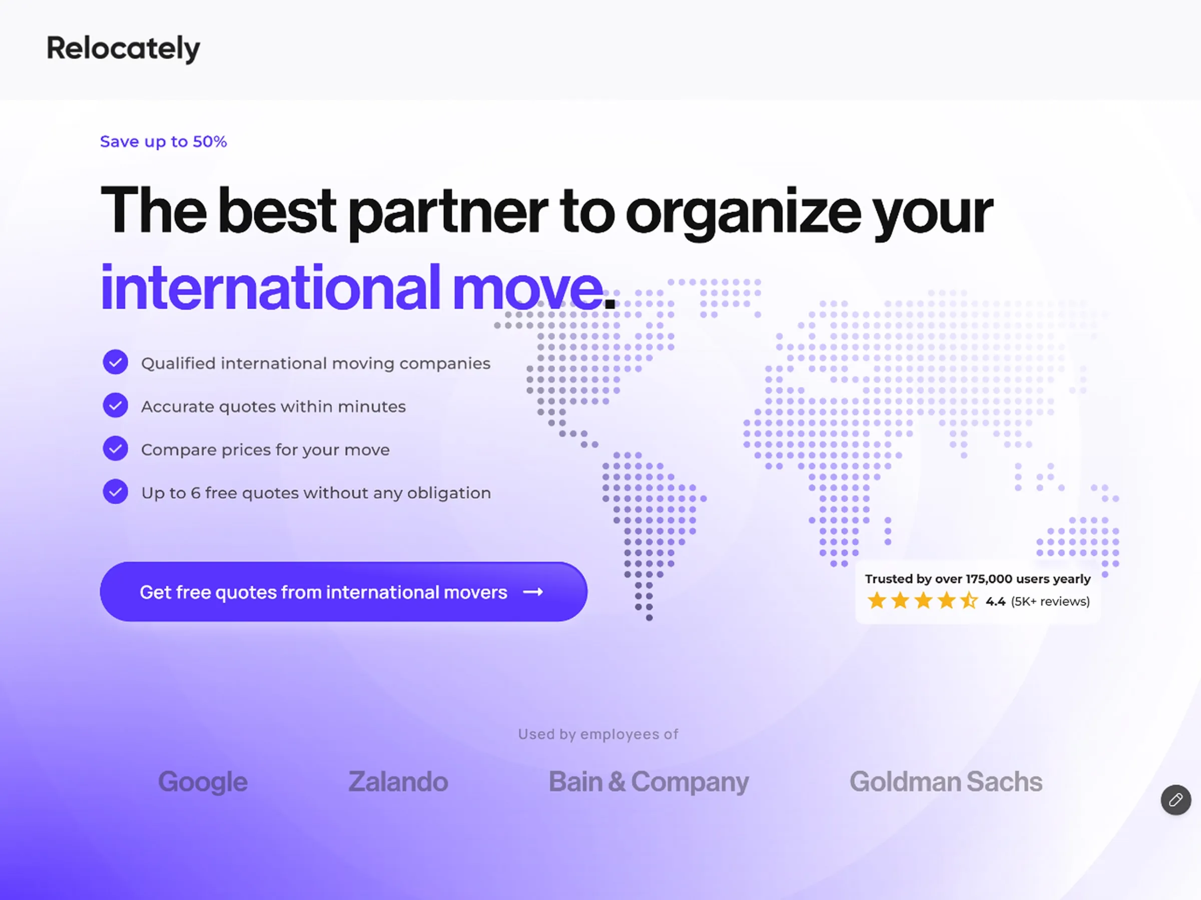 Relocately home page hero before and after the redesign: before