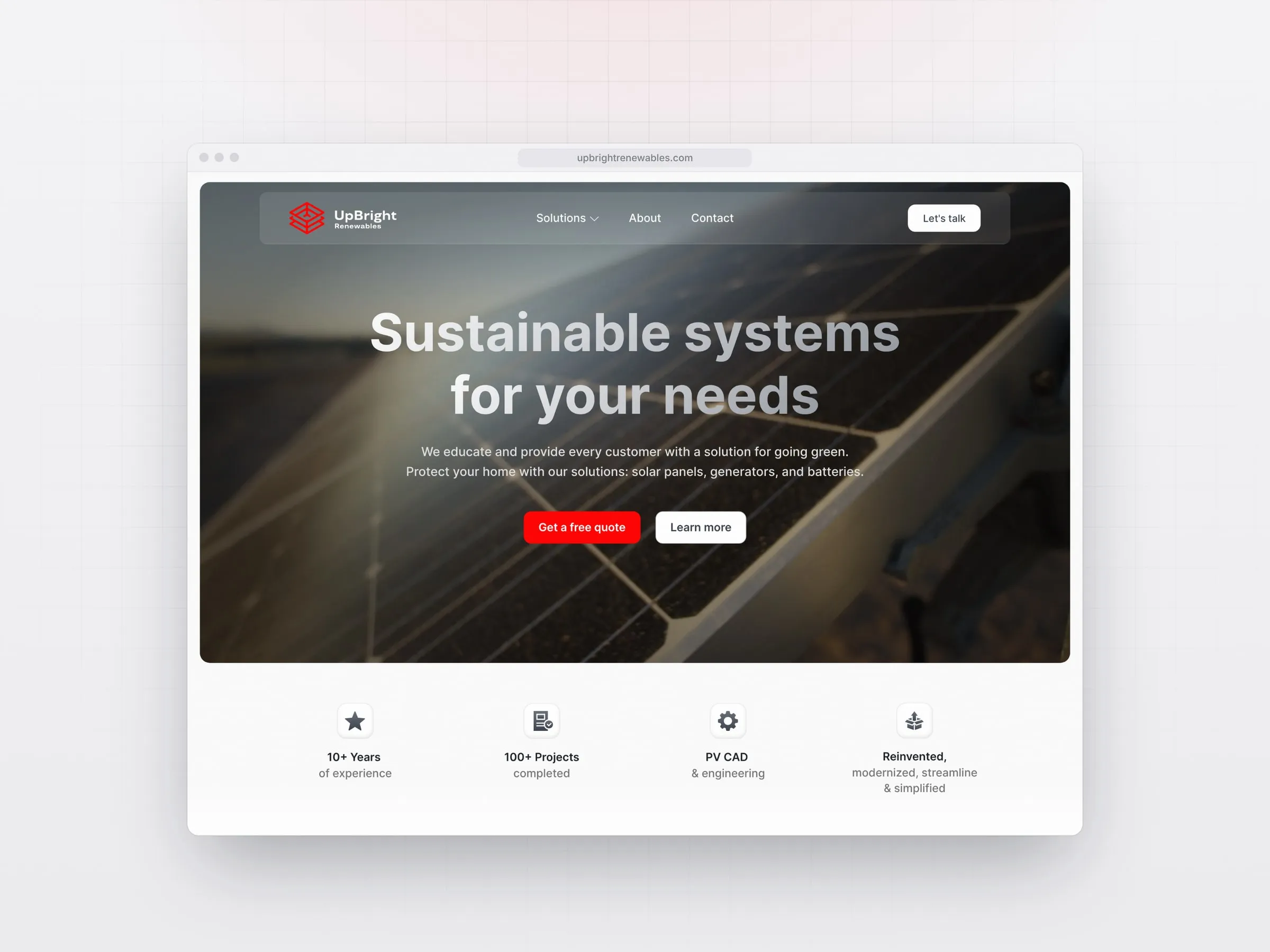 UpBright Renewables homepage hero