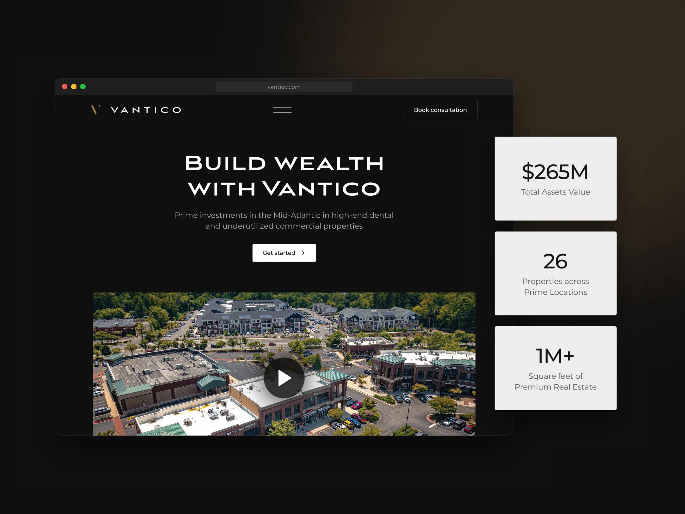 Vantico landing page hero