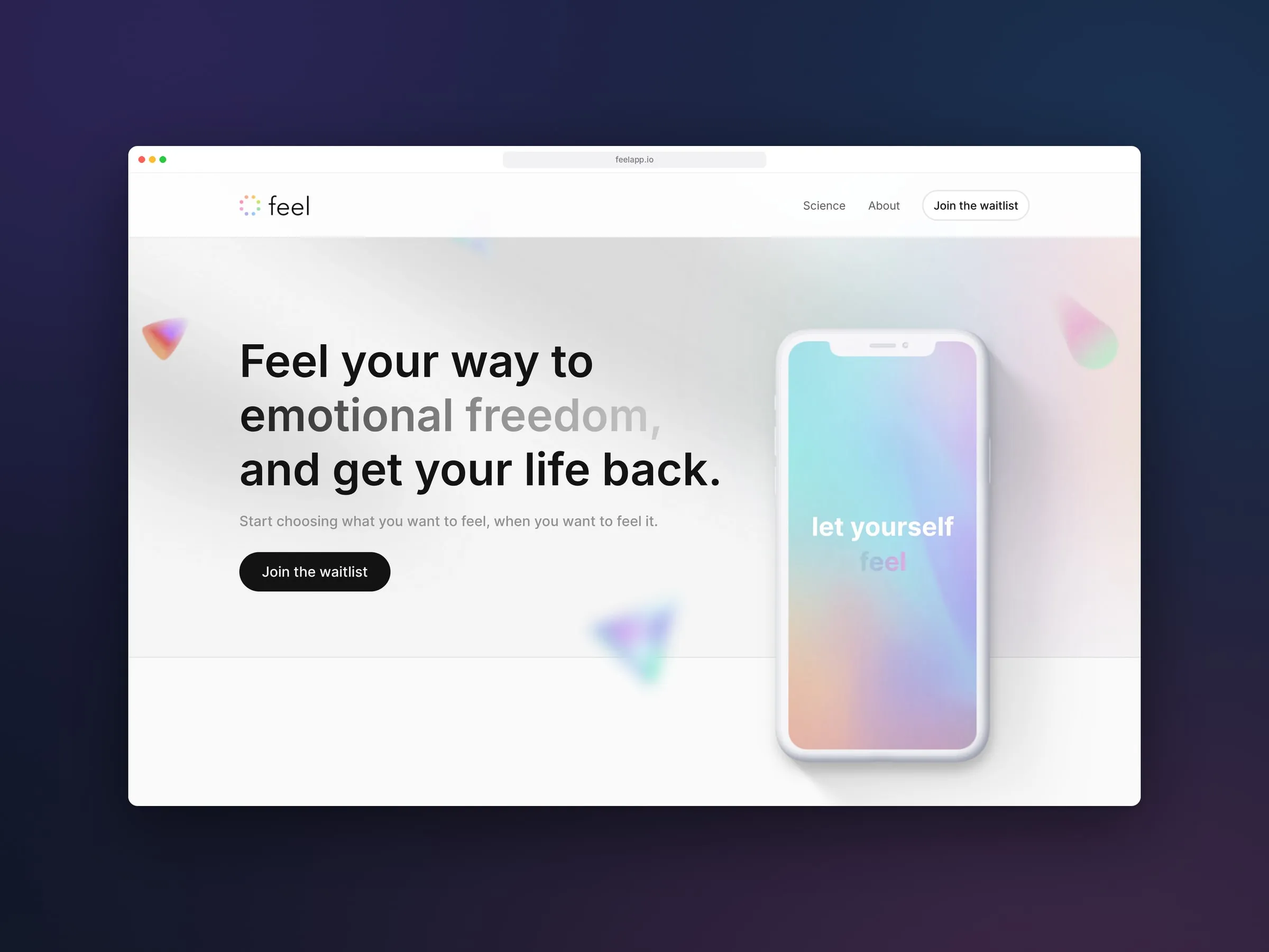 Feel homepage hero