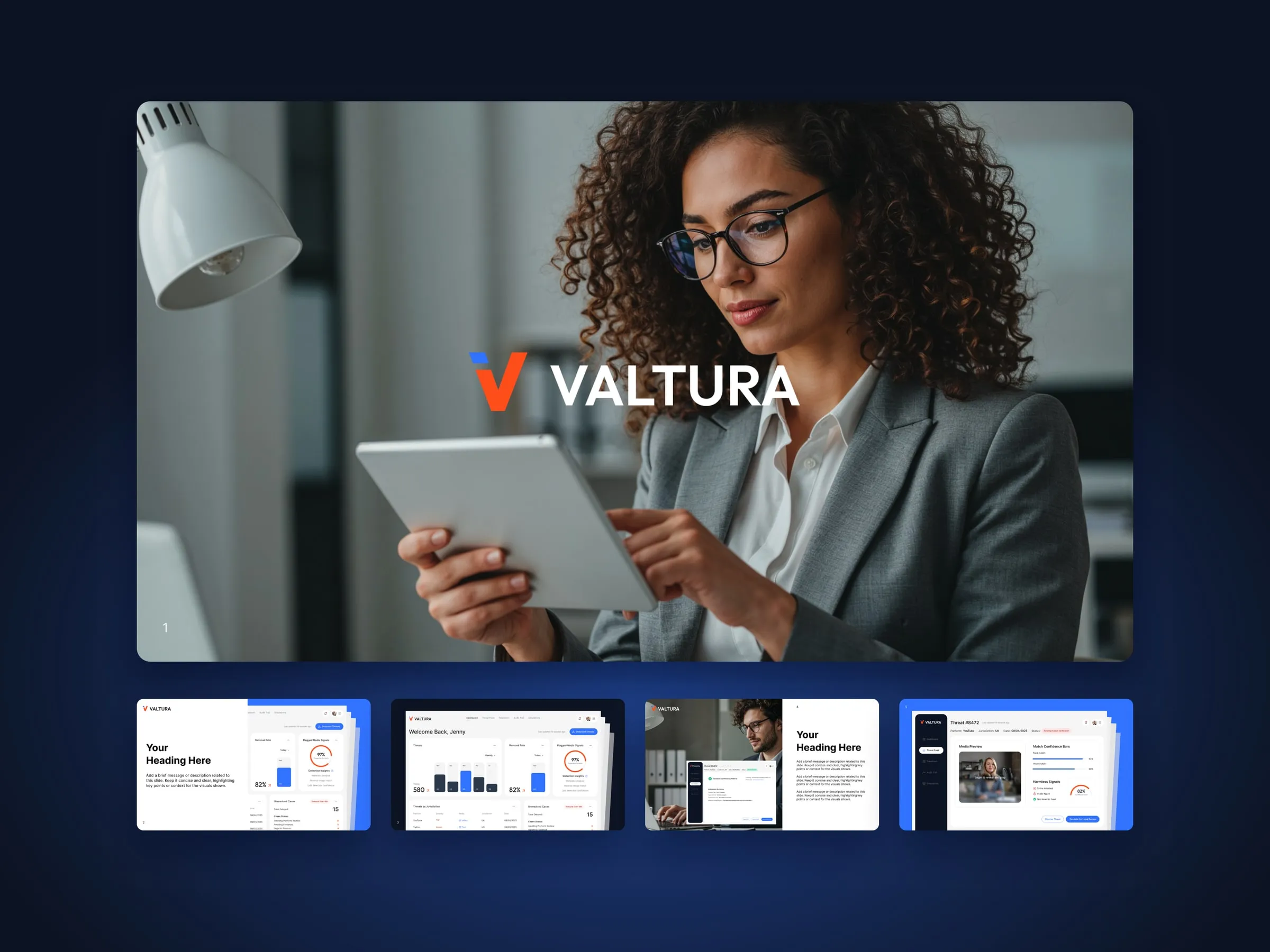 Valtura pitch deck cover with a row of slides