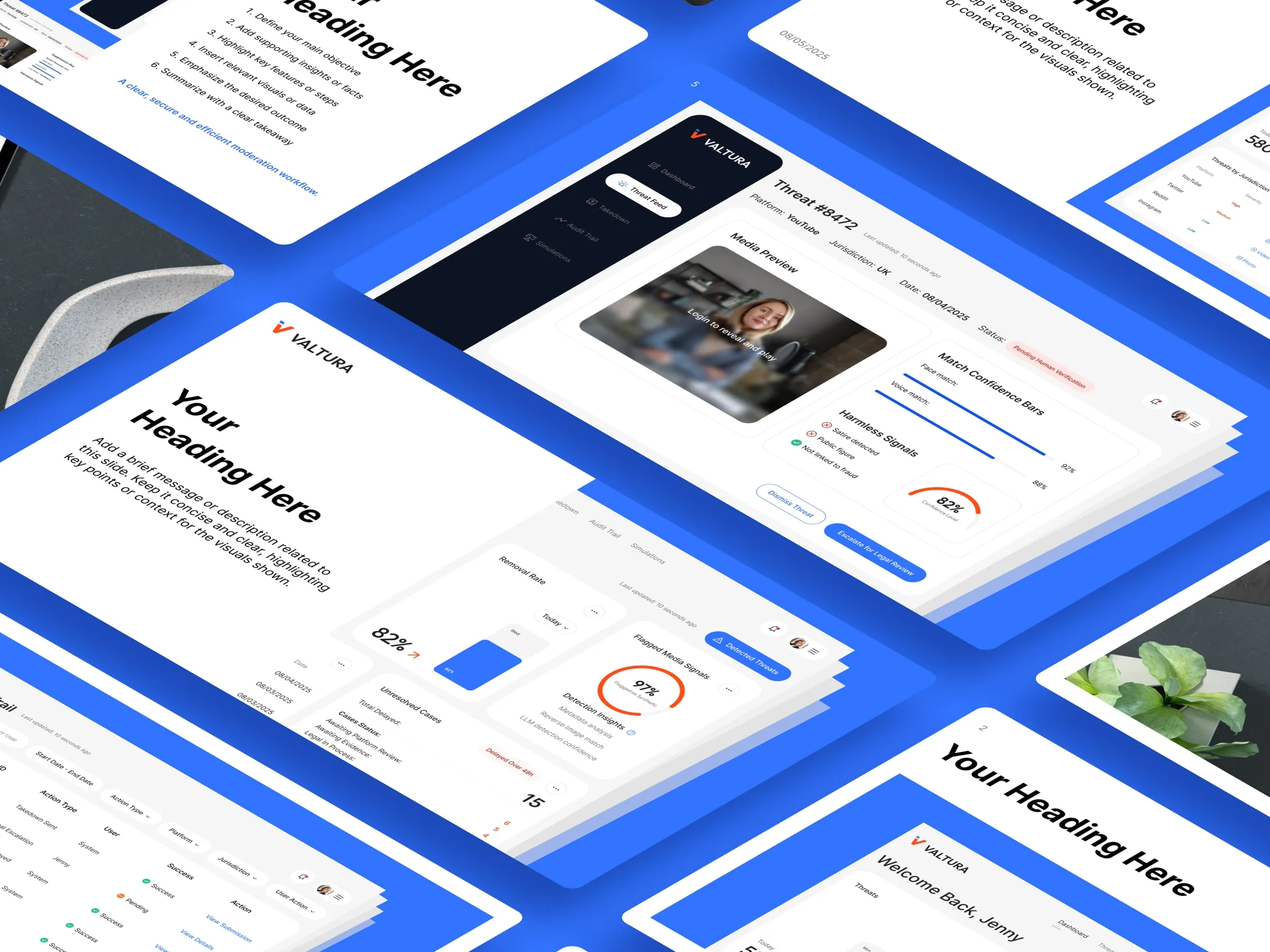 Valtura pitch deck slides in perspective