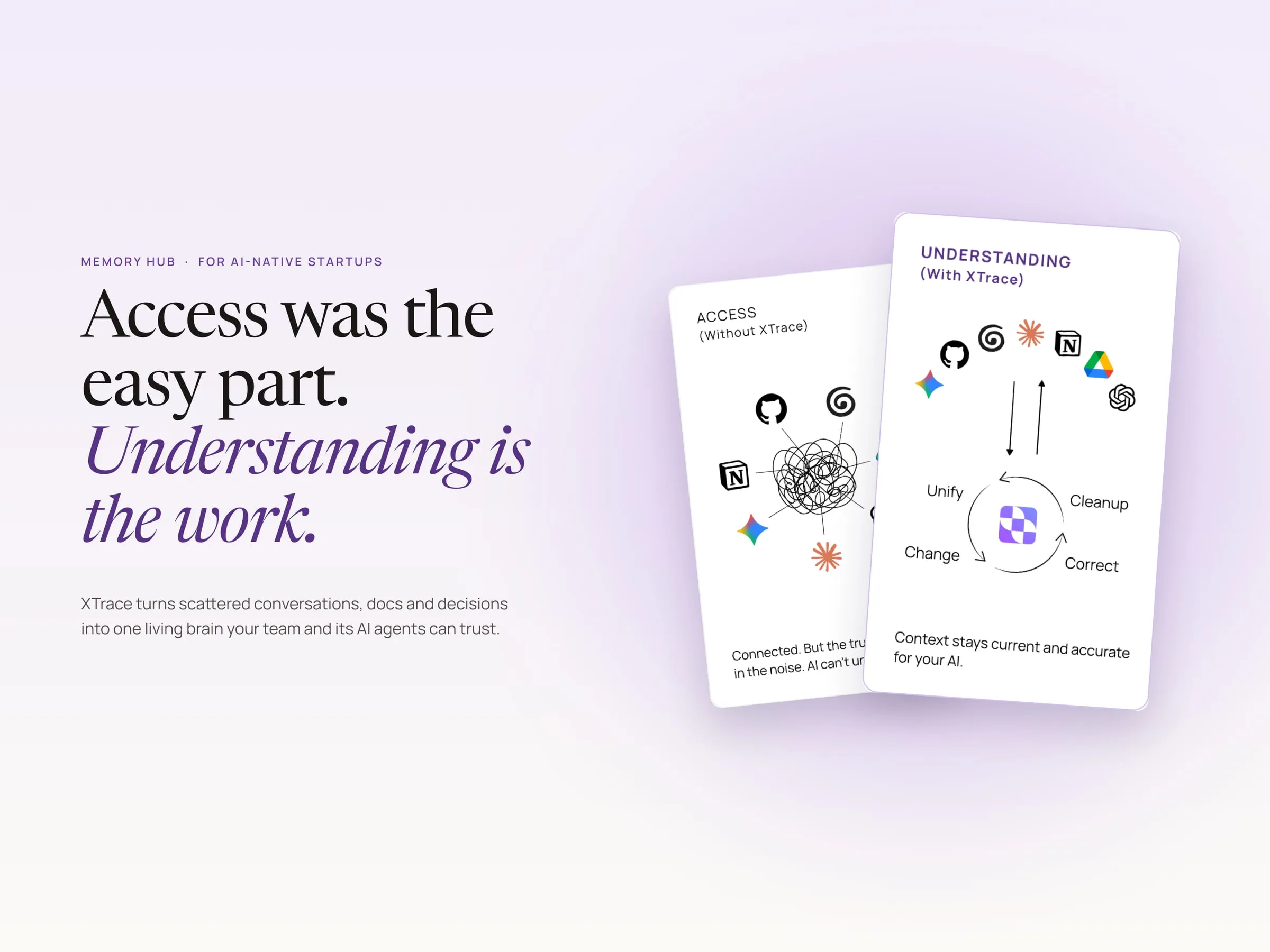 XTrace artwork, "Access was the easy part. Understanding is the work.", with access and understanding cards
