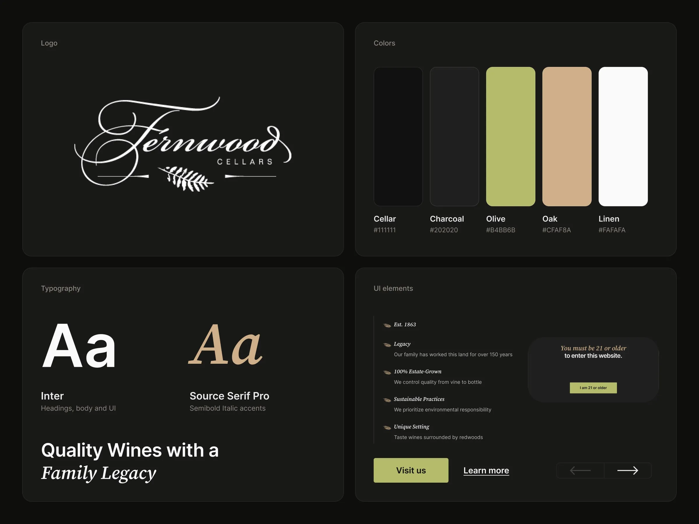 Fernwood Cellars brand details, logo, type and colors
