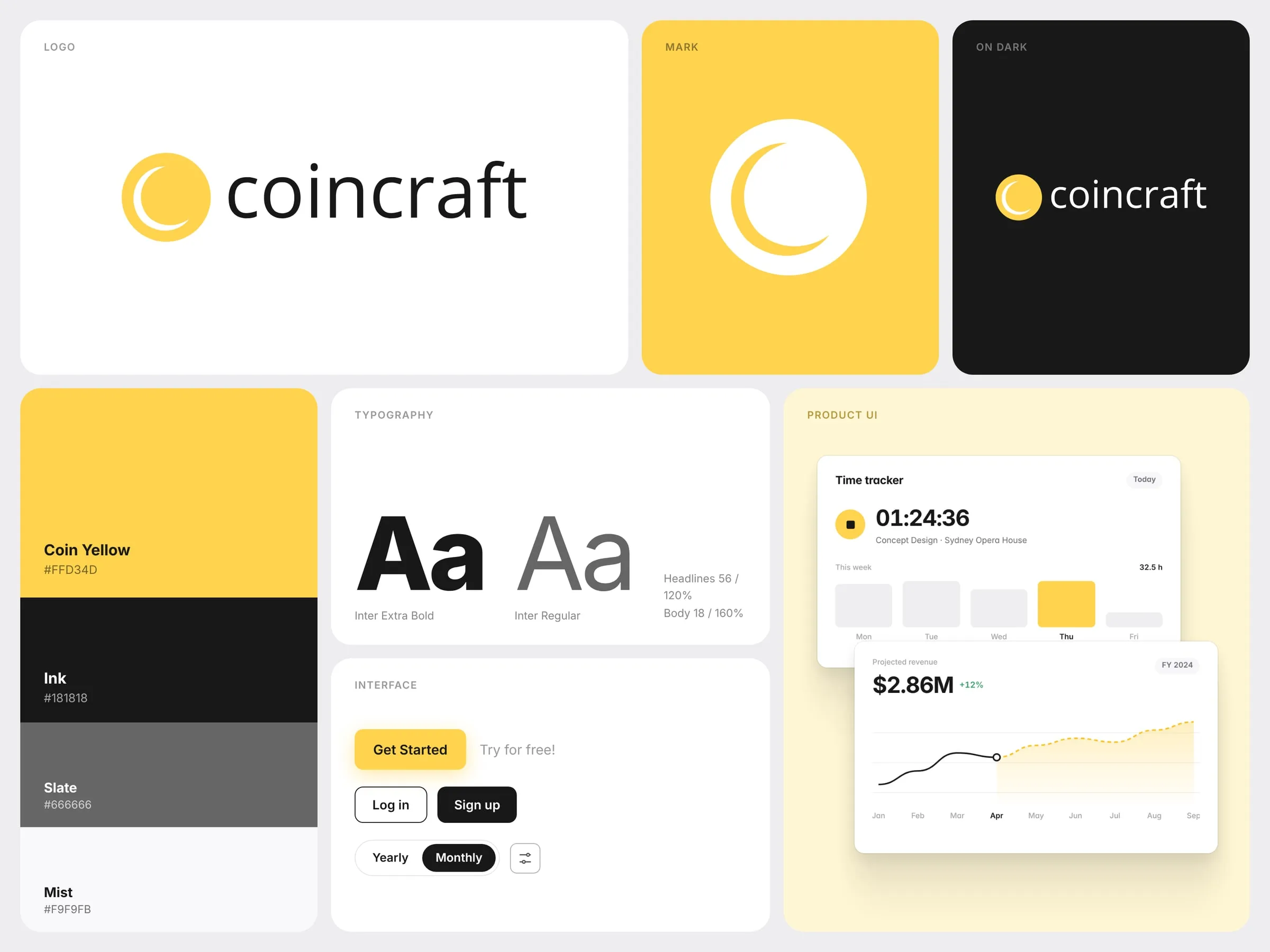 Coincraft brand details, Inter type and colors