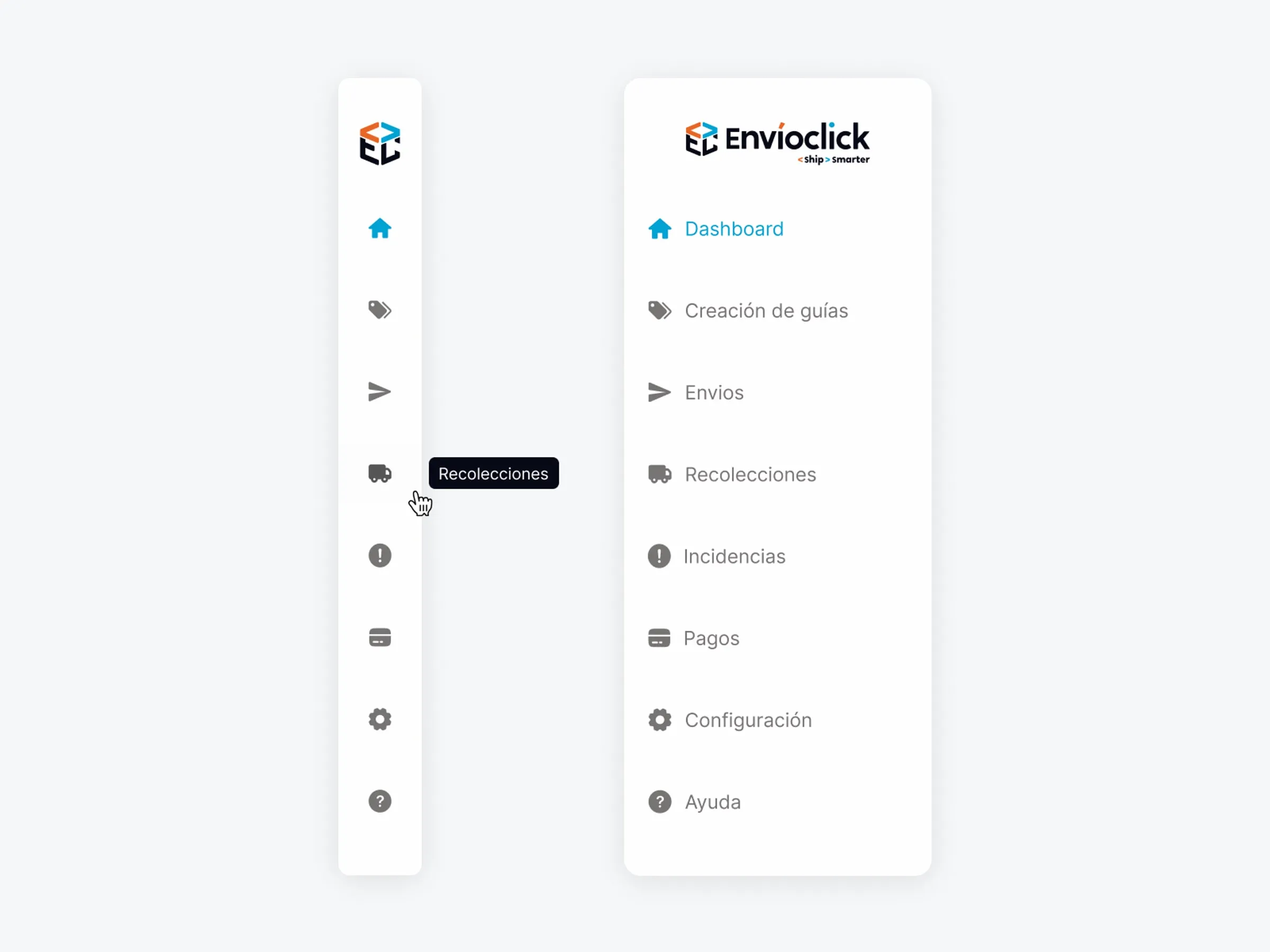 Envioclick sidebar navigation