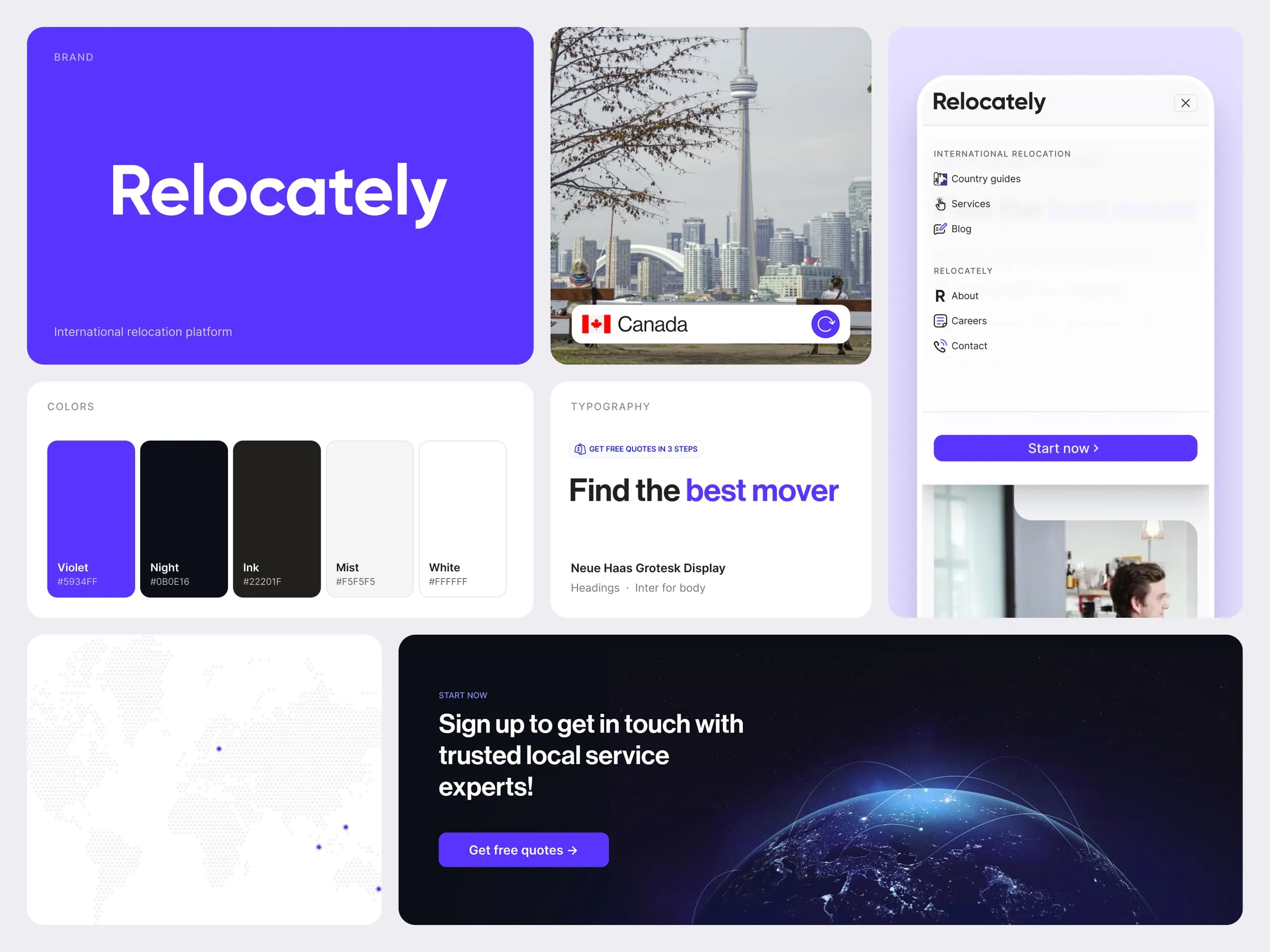 Close-up of the Relocately home page hero and trusted-by logos