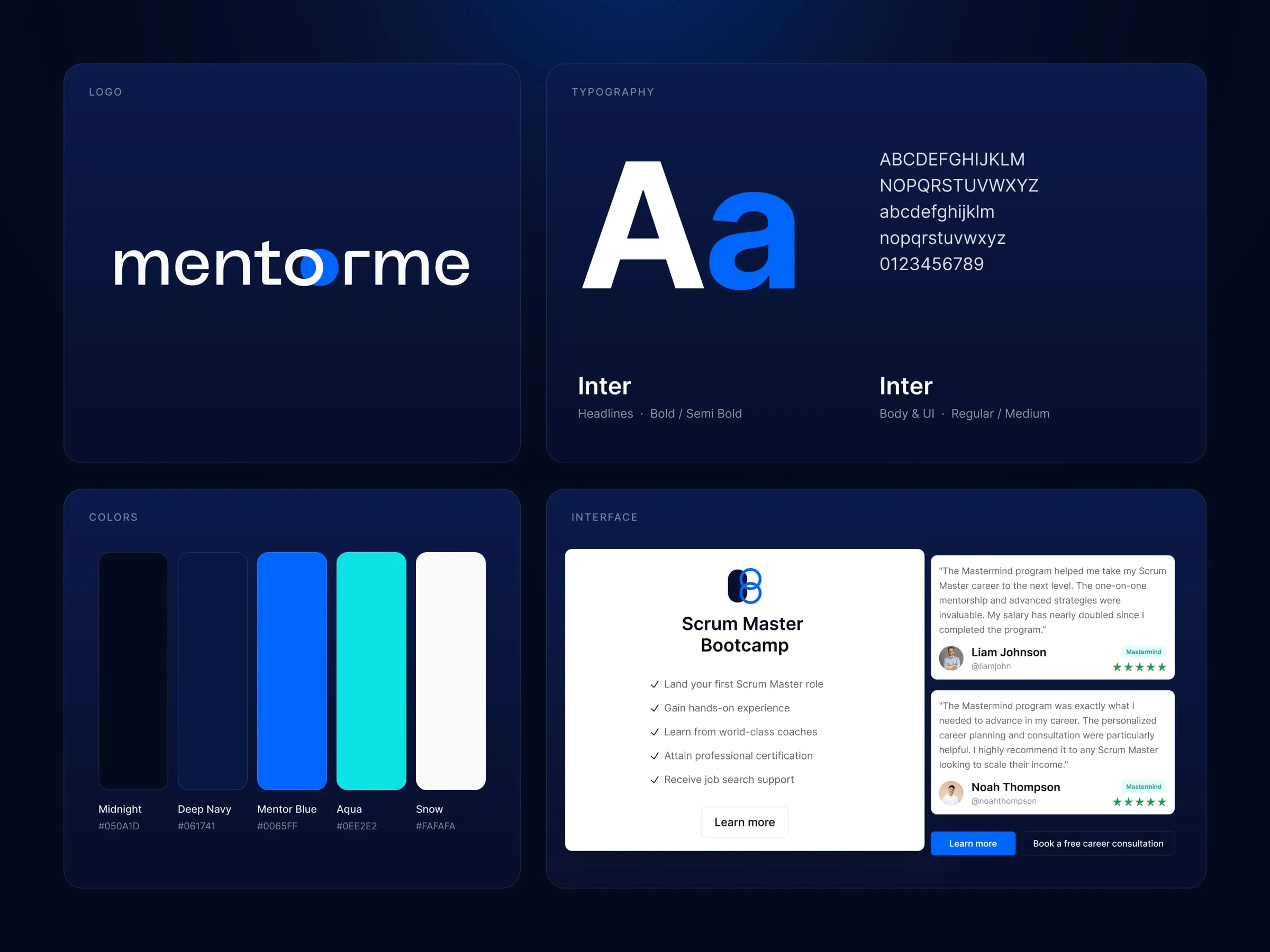 MentorMe brand details, logo, type and colors