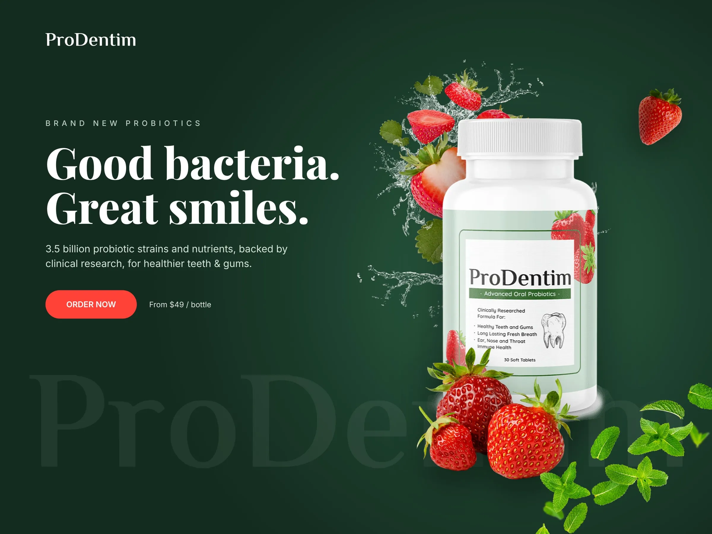 ProDentim creative artwork with strawberries and mint