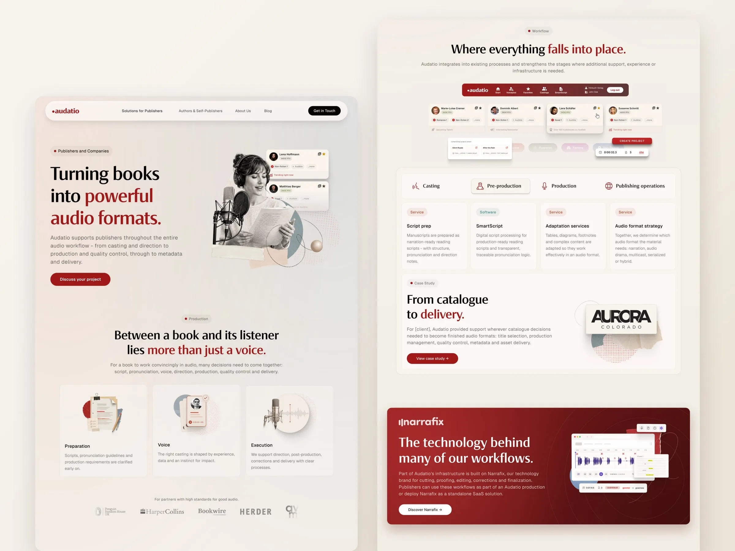 Audatio solution pages for publishers and companies