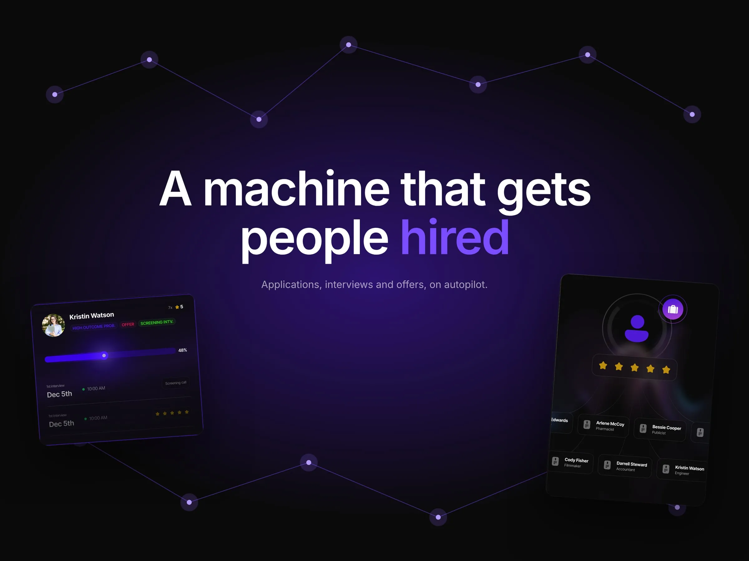 Job Machine artwork with product UI cards