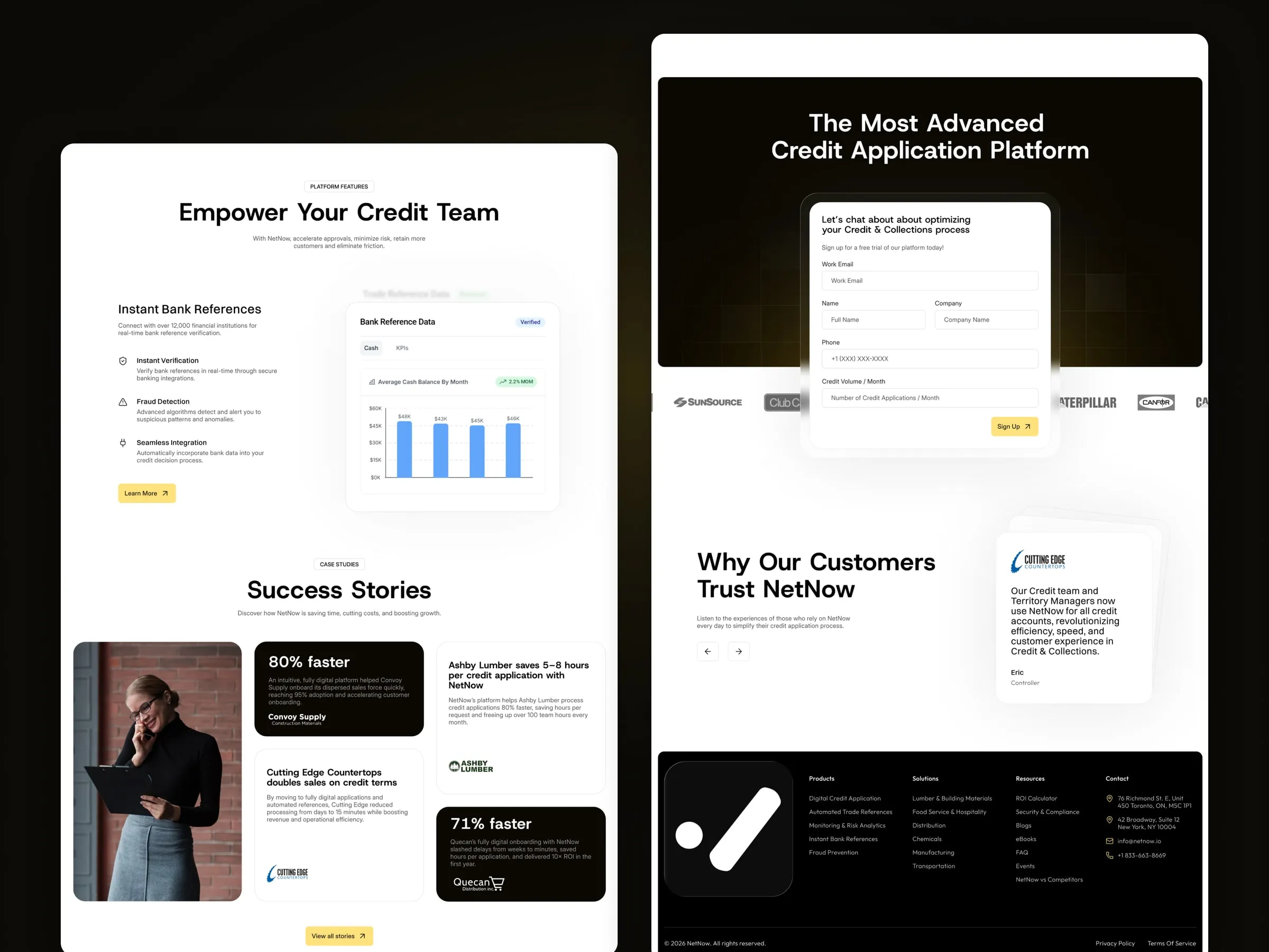 NetNow features, success stories and credit application sections