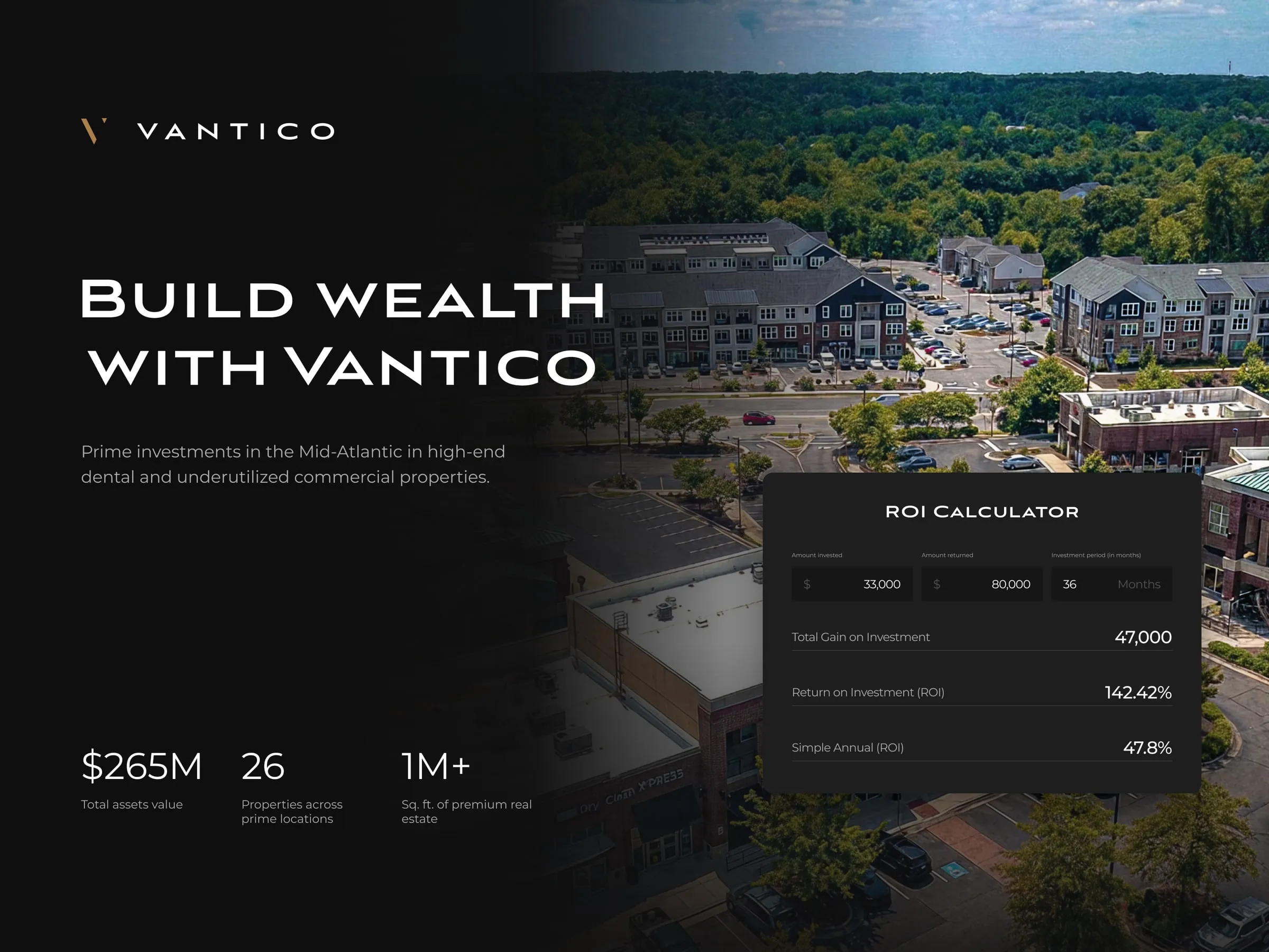 Vantico creative artwork with aerial property photography