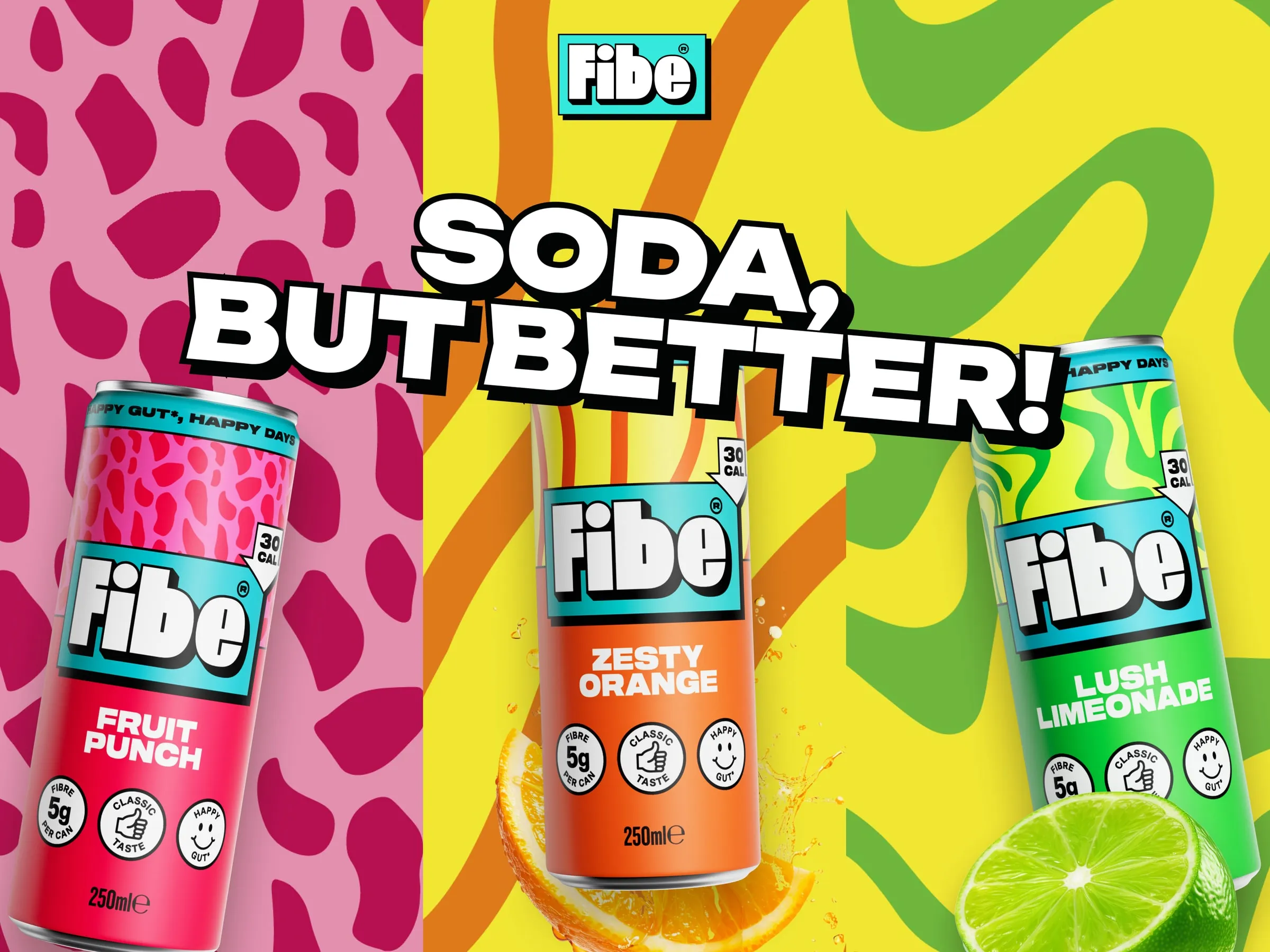 Fibe creative artwork with cans and wavy patterns