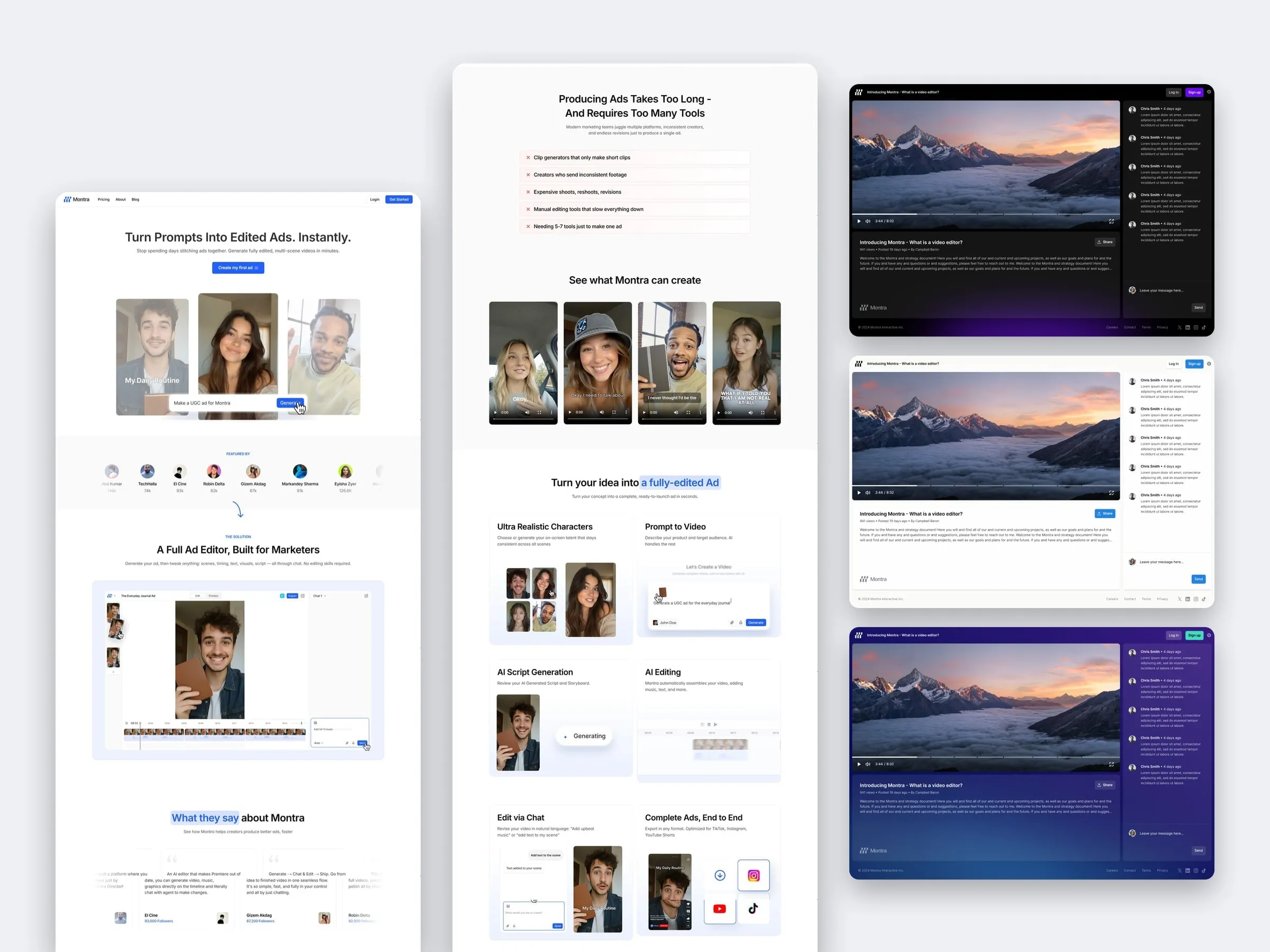 Montra AI ads concept and share page for recorded videos