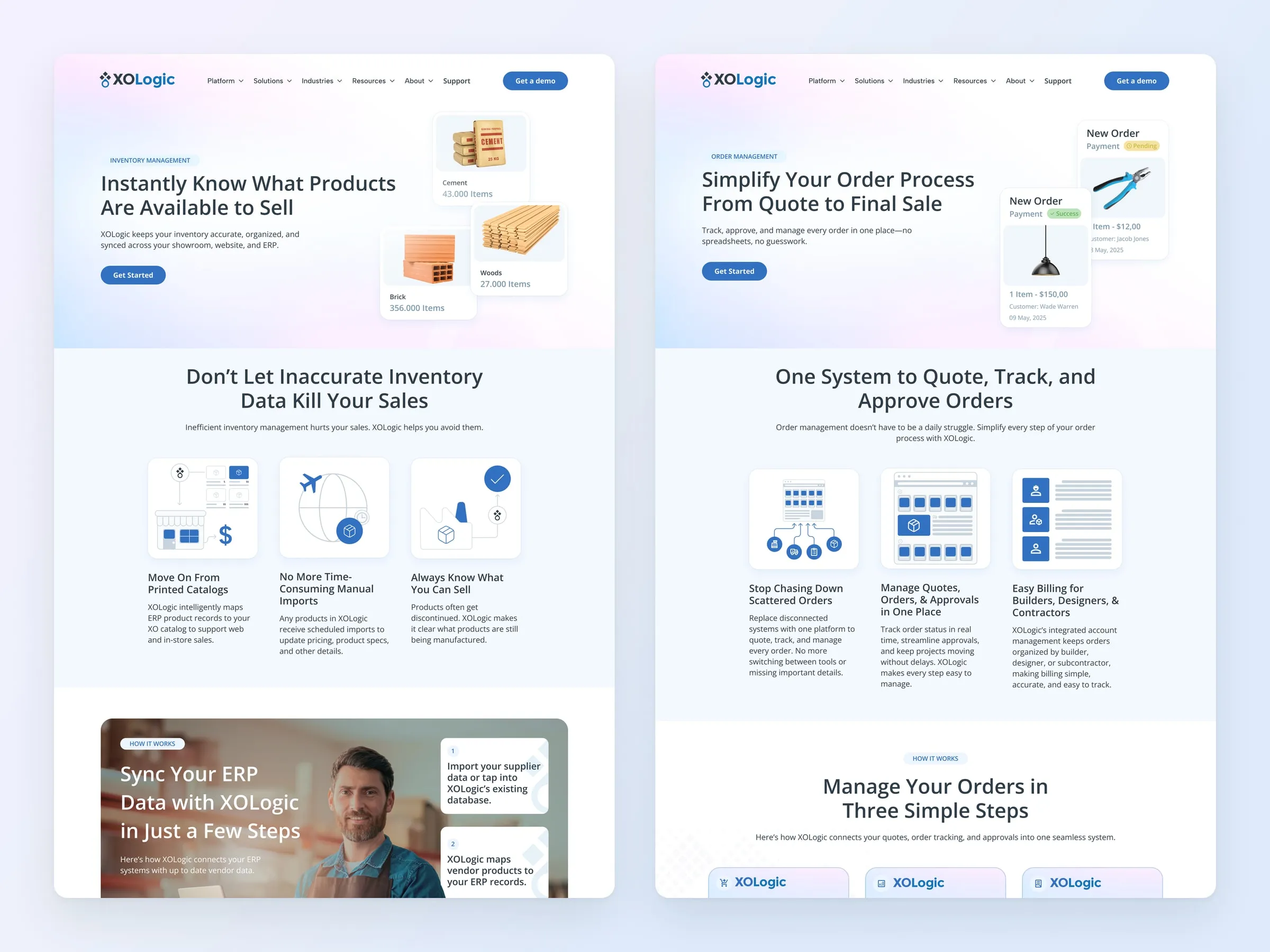 XOLogic inventory and orders pages