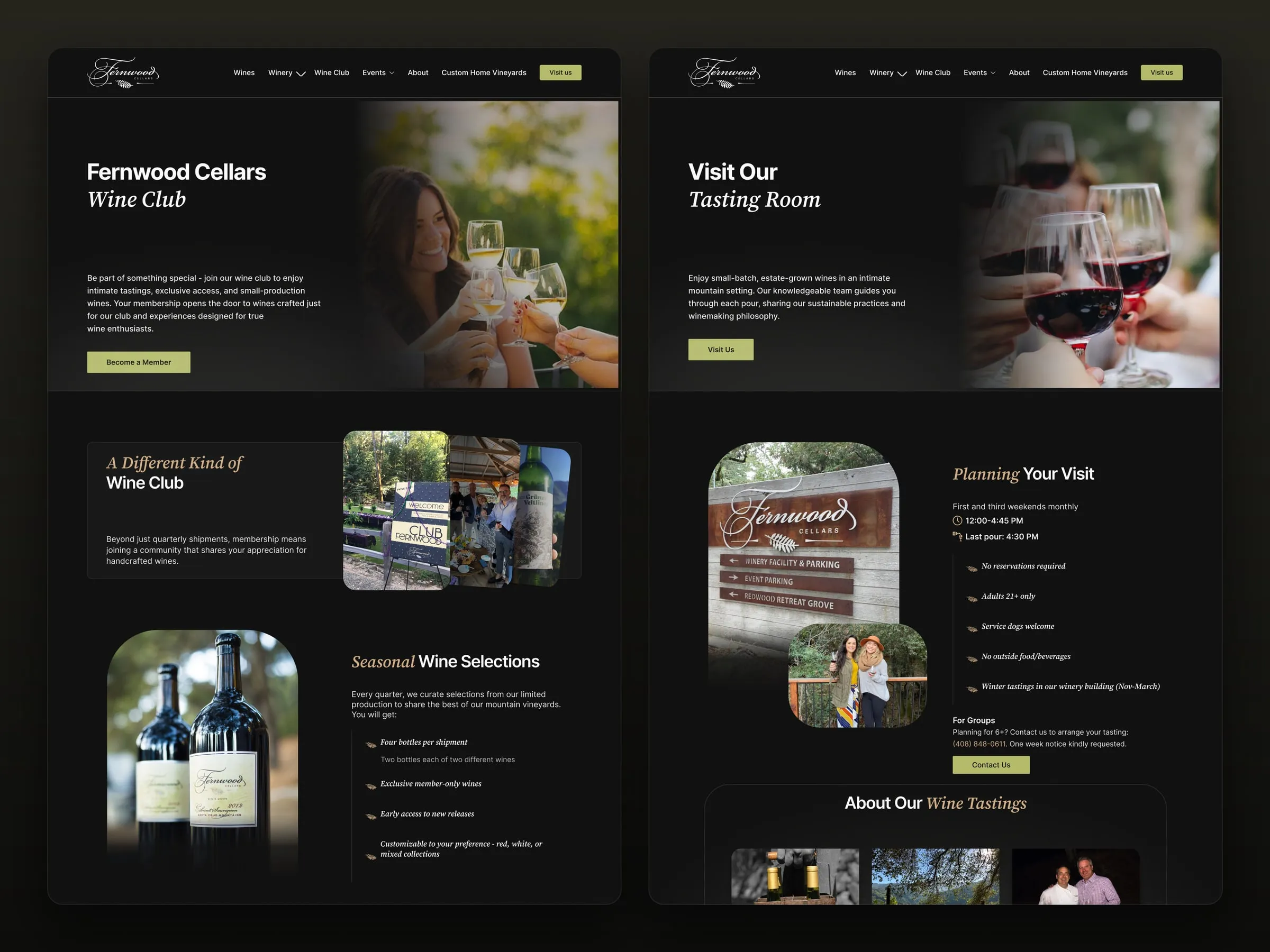 Fernwood Cellars wine club and tasting room pages