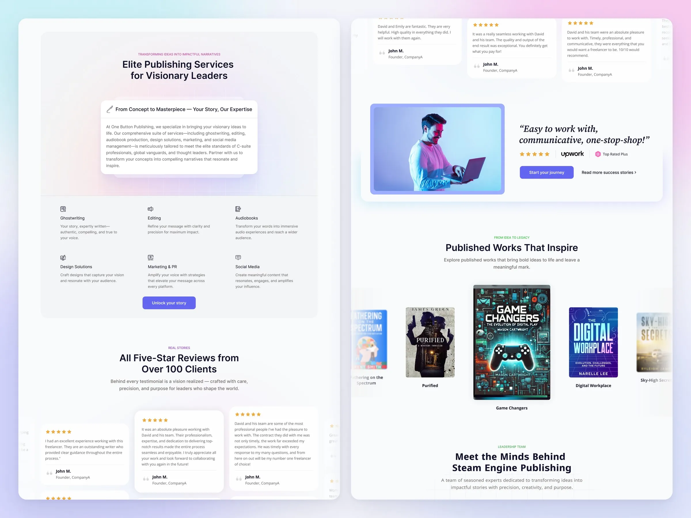 One Button Publishing services and reviews sections