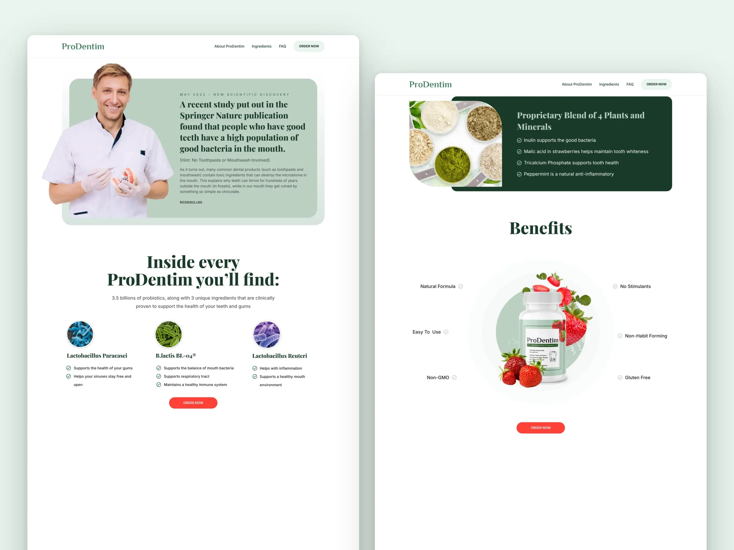ProDentim study and ingredients sections