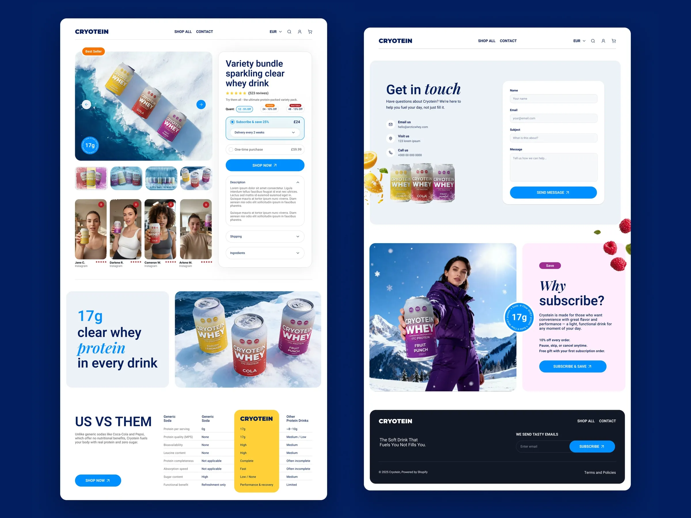 Cryotein product and contact pages