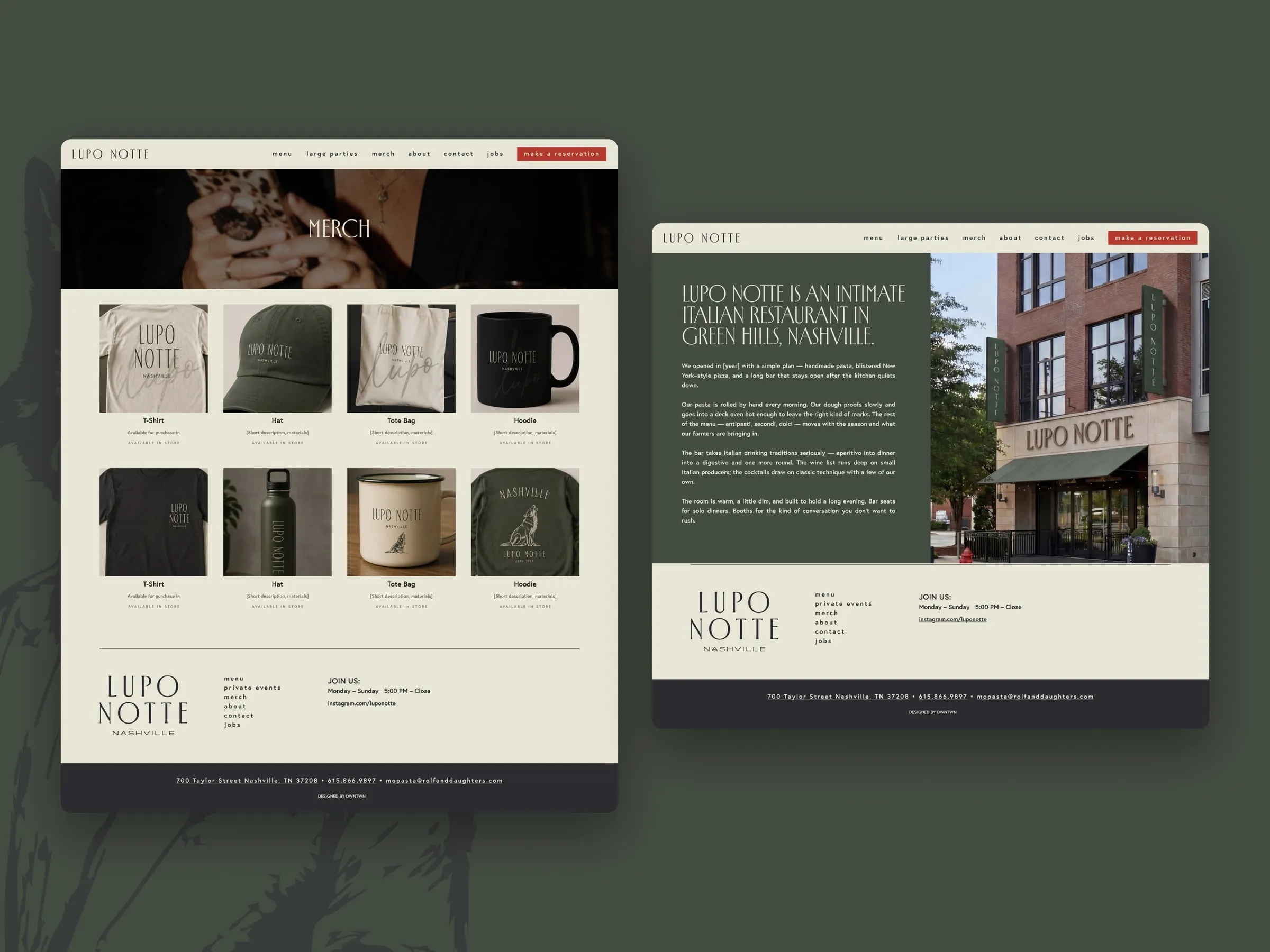 Lupo Notte merch and about pages