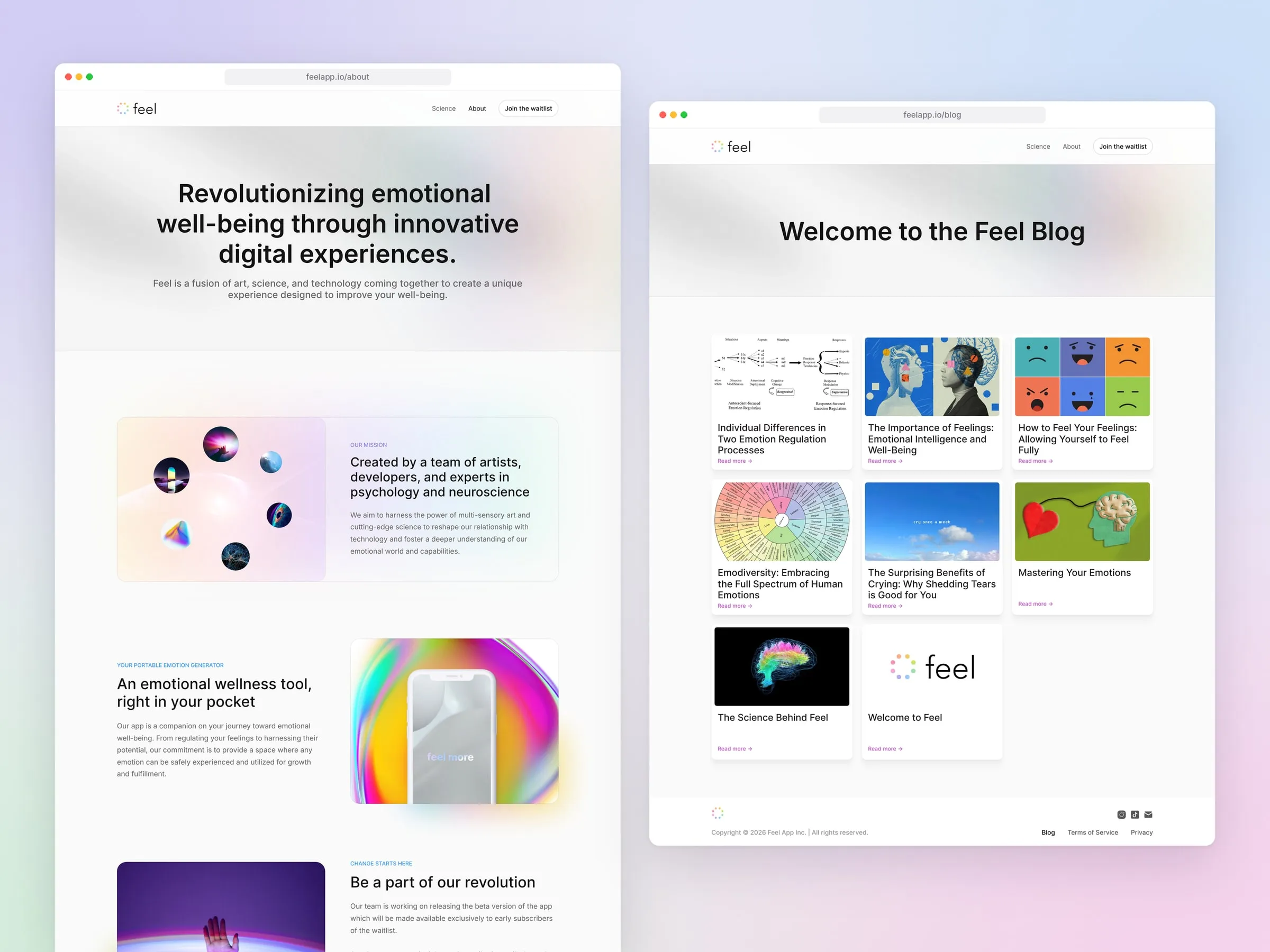 Feel About and Blog pages