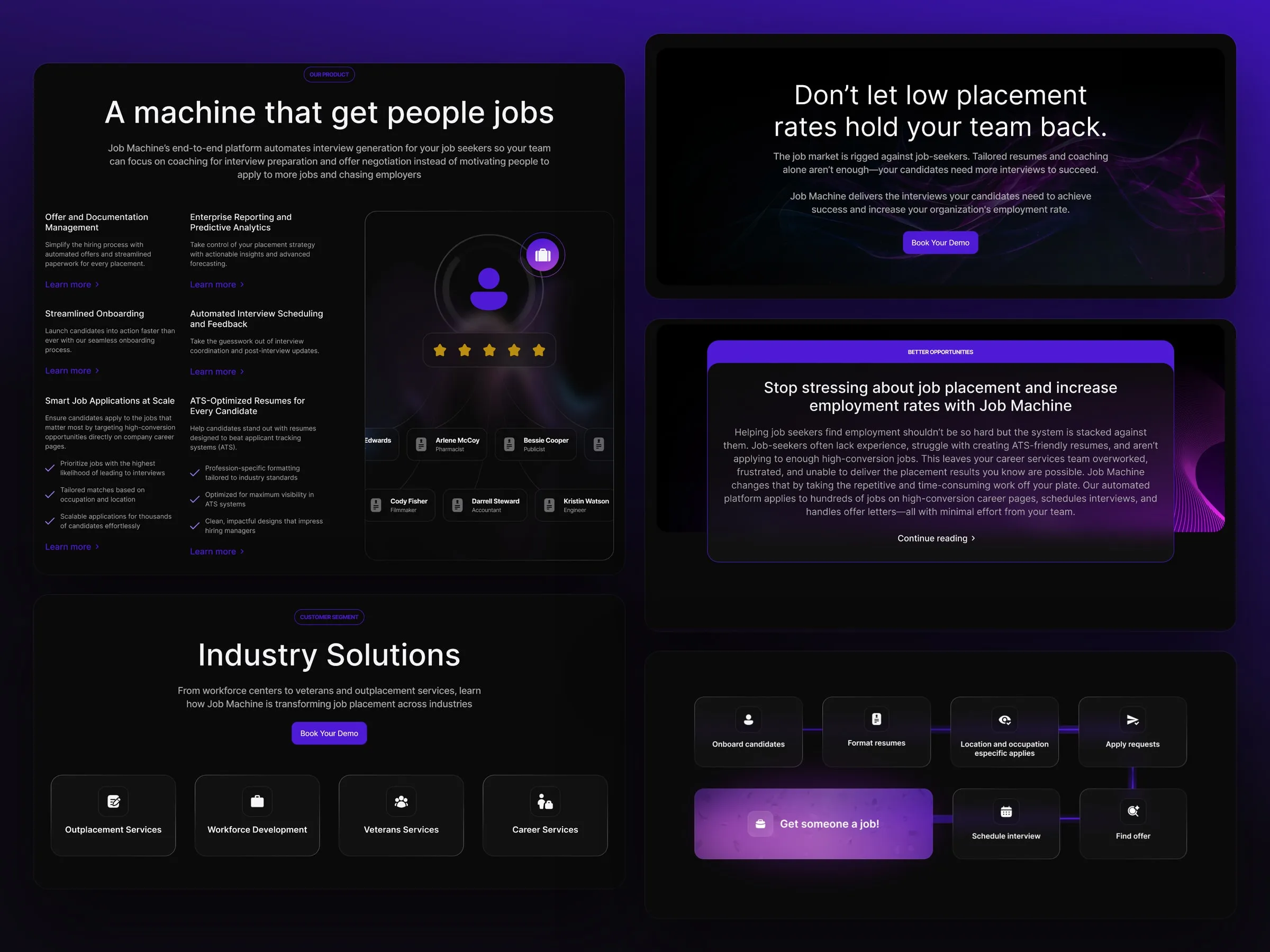 Job Machine homepage platform sections