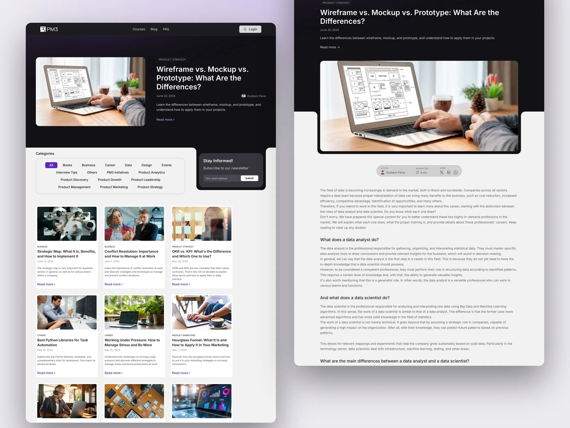 PM3 blog and article pages