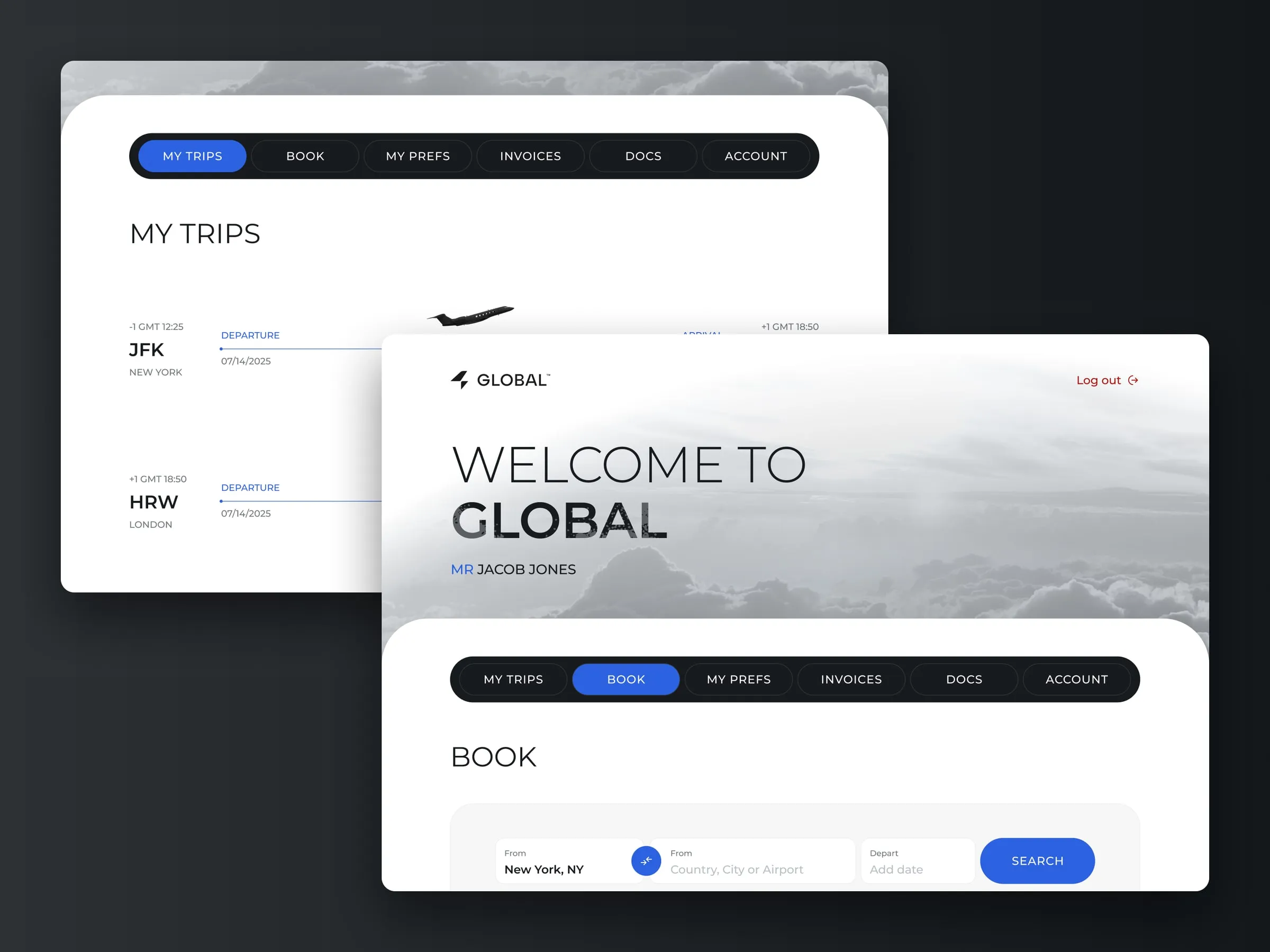 Global member area with trips and booking screens