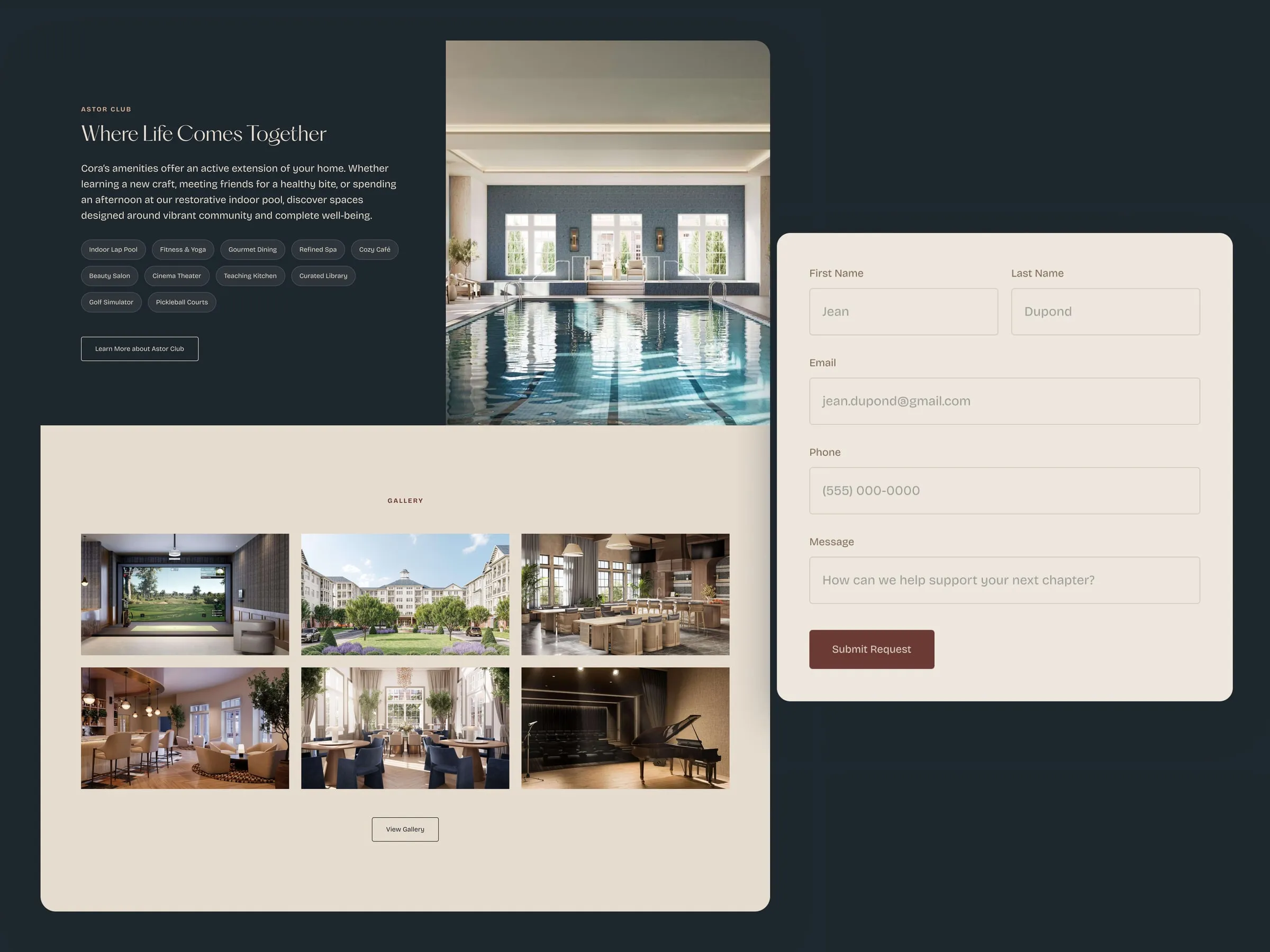 CORA Westhaven Astor Club and tour request sections