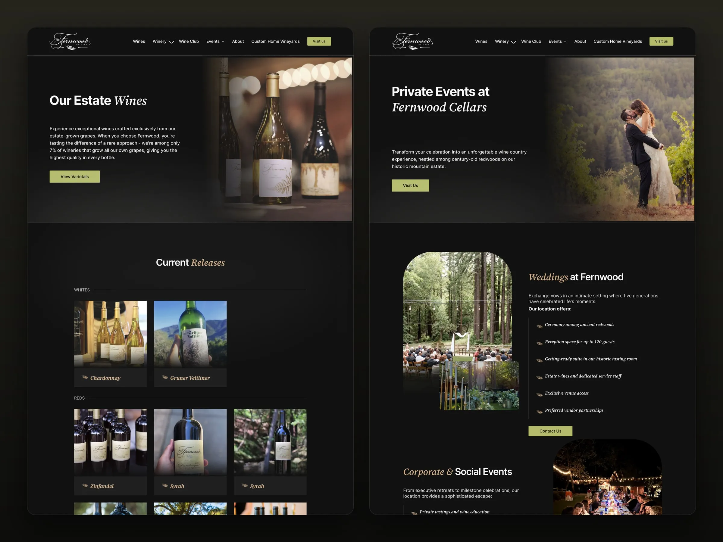 Fernwood Cellars wines and private events pages