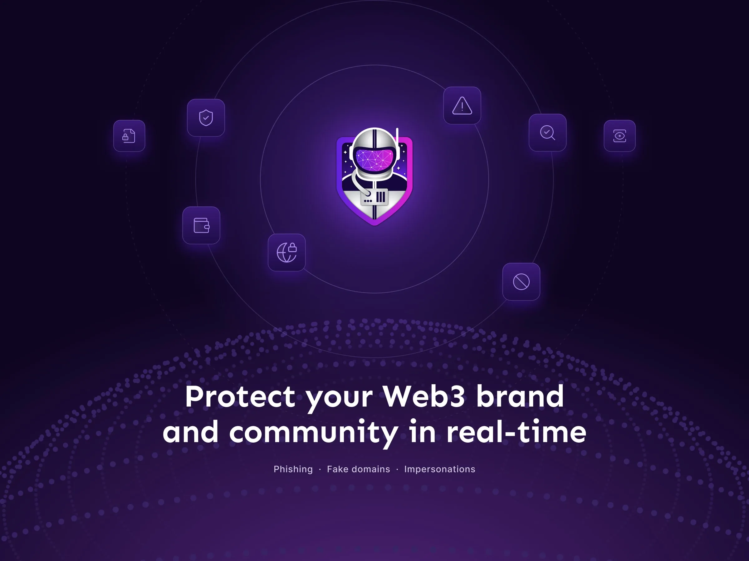 ChainPatrol artwork, "Protect your Web3 brand and community in real-time", with the shield mascot and threat icons