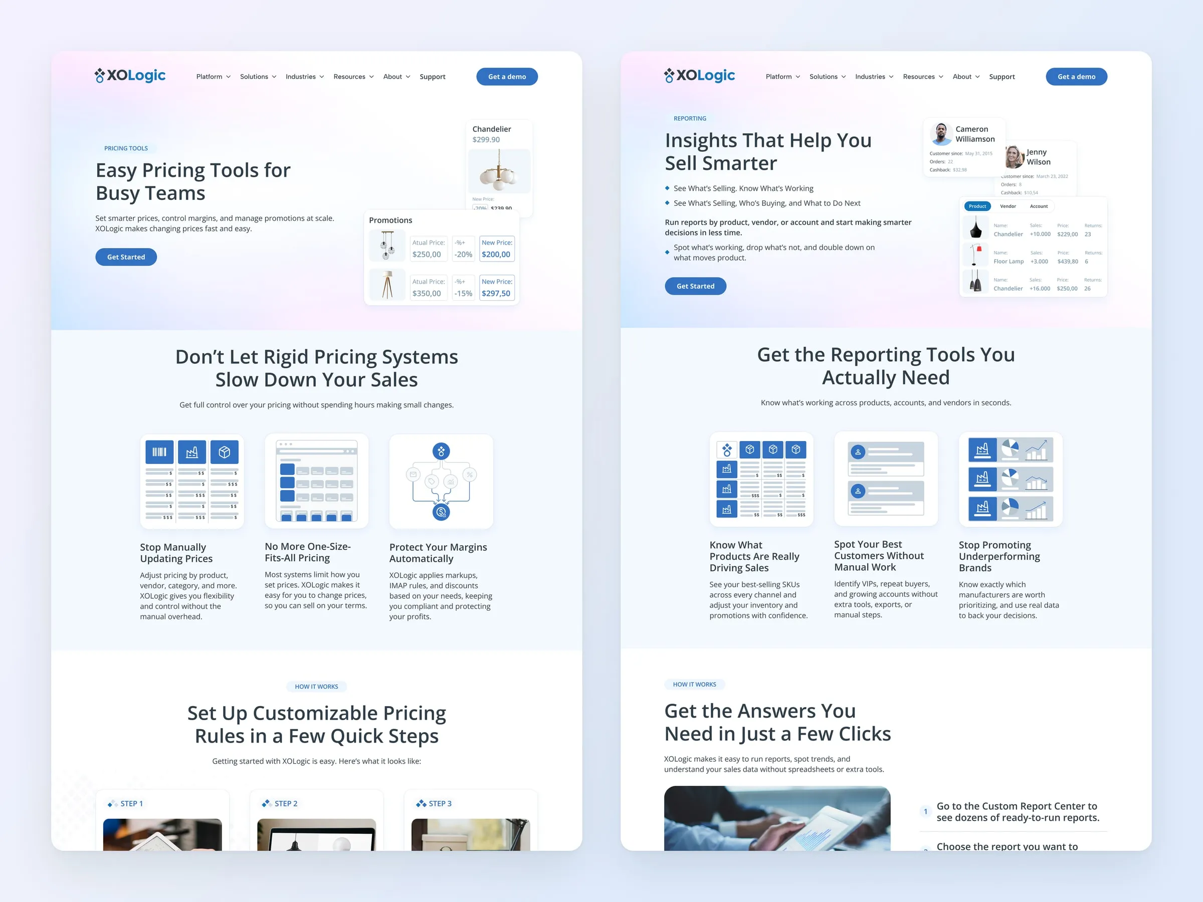 XOLogic pricing and reporting pages