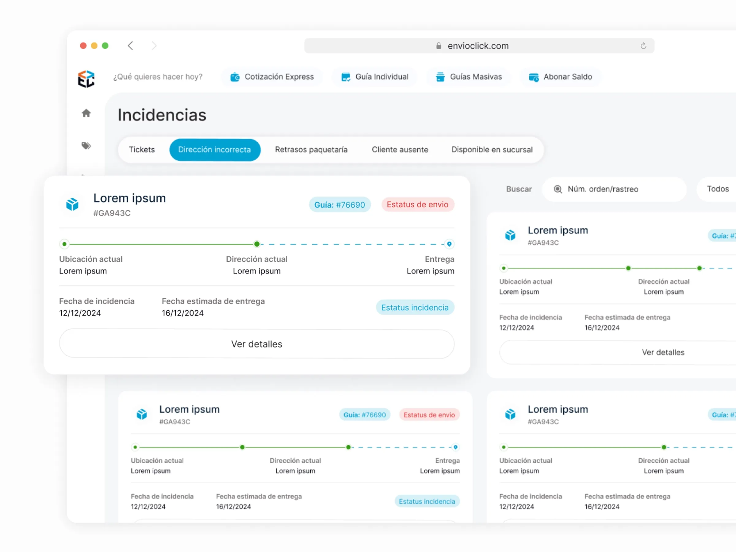 Envioclick incidents screen