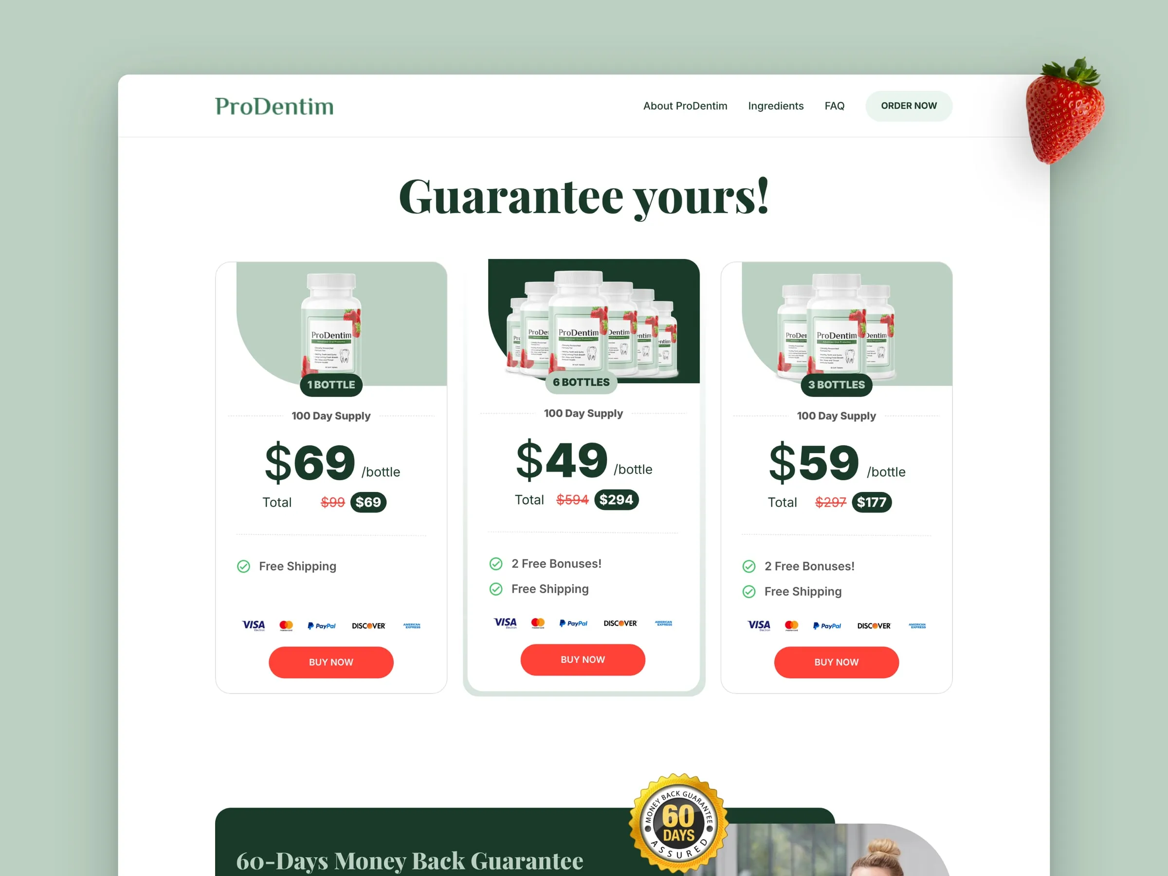 ProDentim bundle pricing and guarantee sections