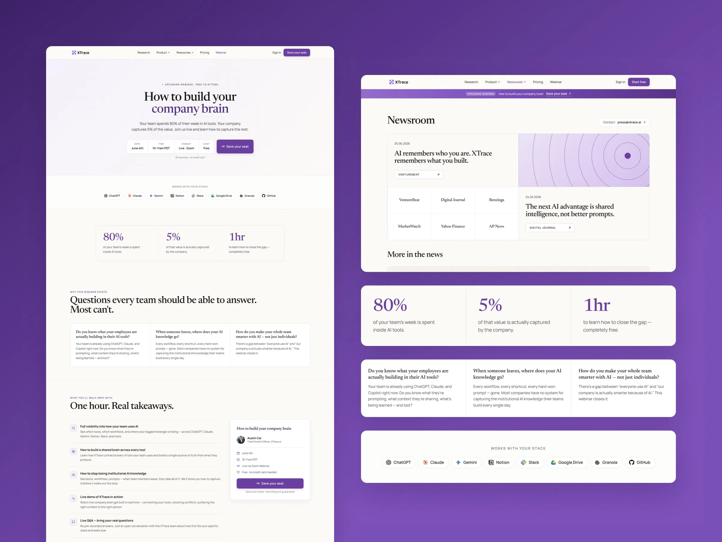 XTrace webinar and newsroom pages