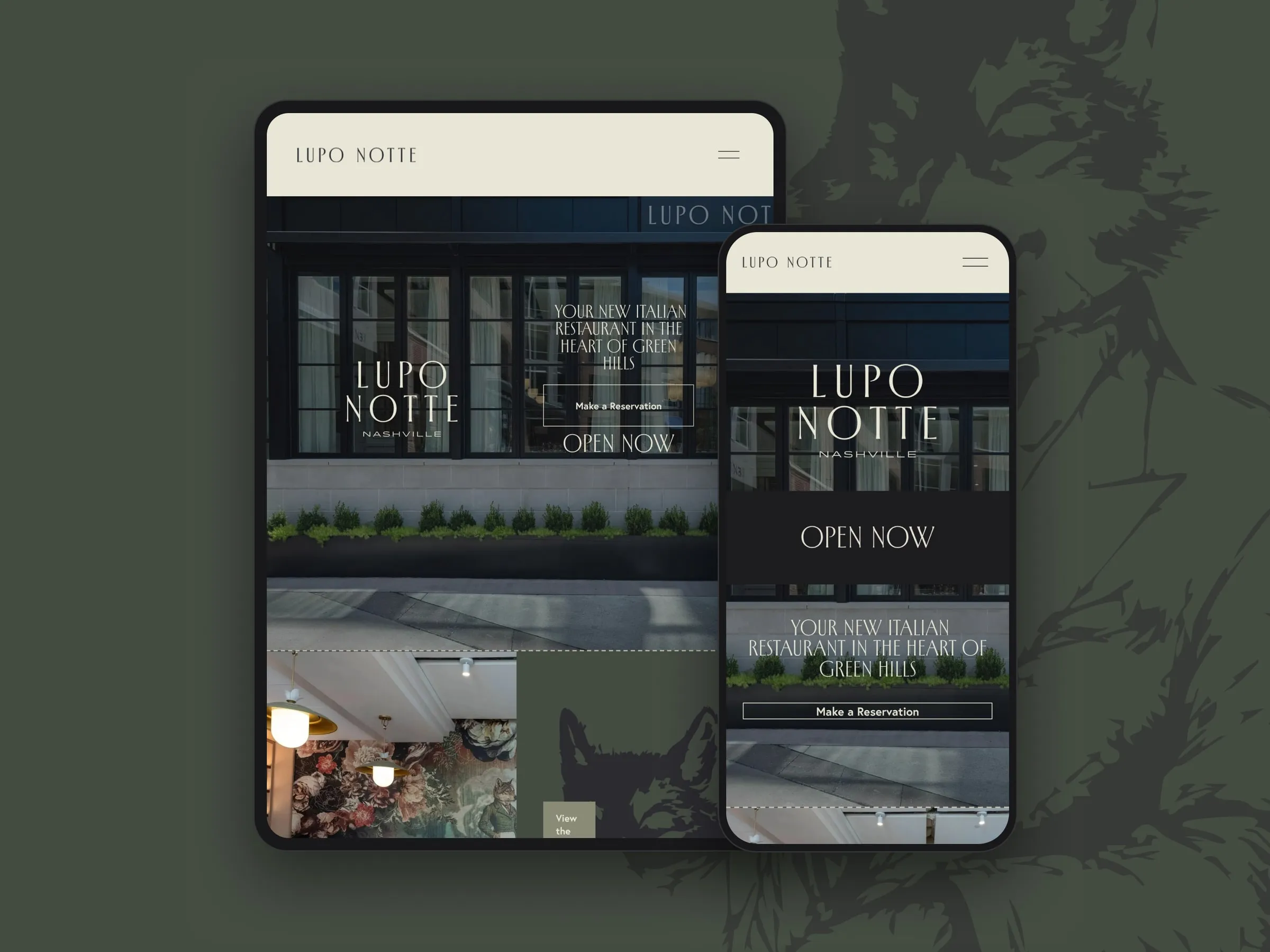 Lupo Notte home page on tablet and mobile