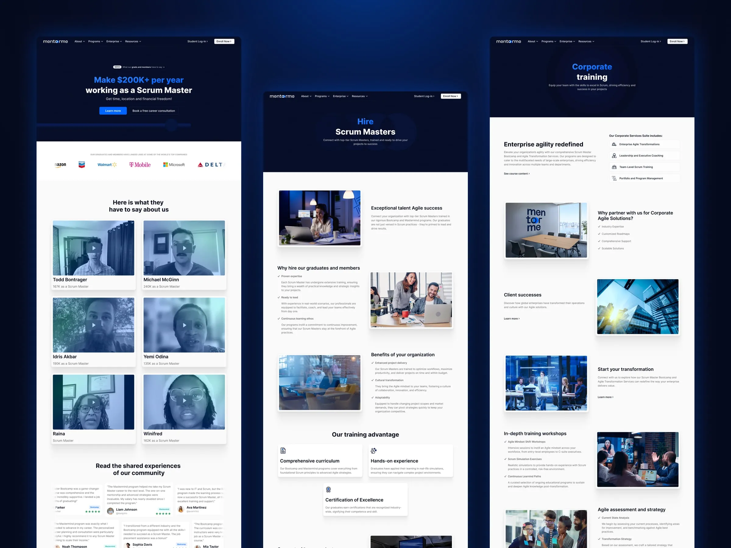 MentorMe Success Stories, Hire Scrum Masters and Corporate Training pages