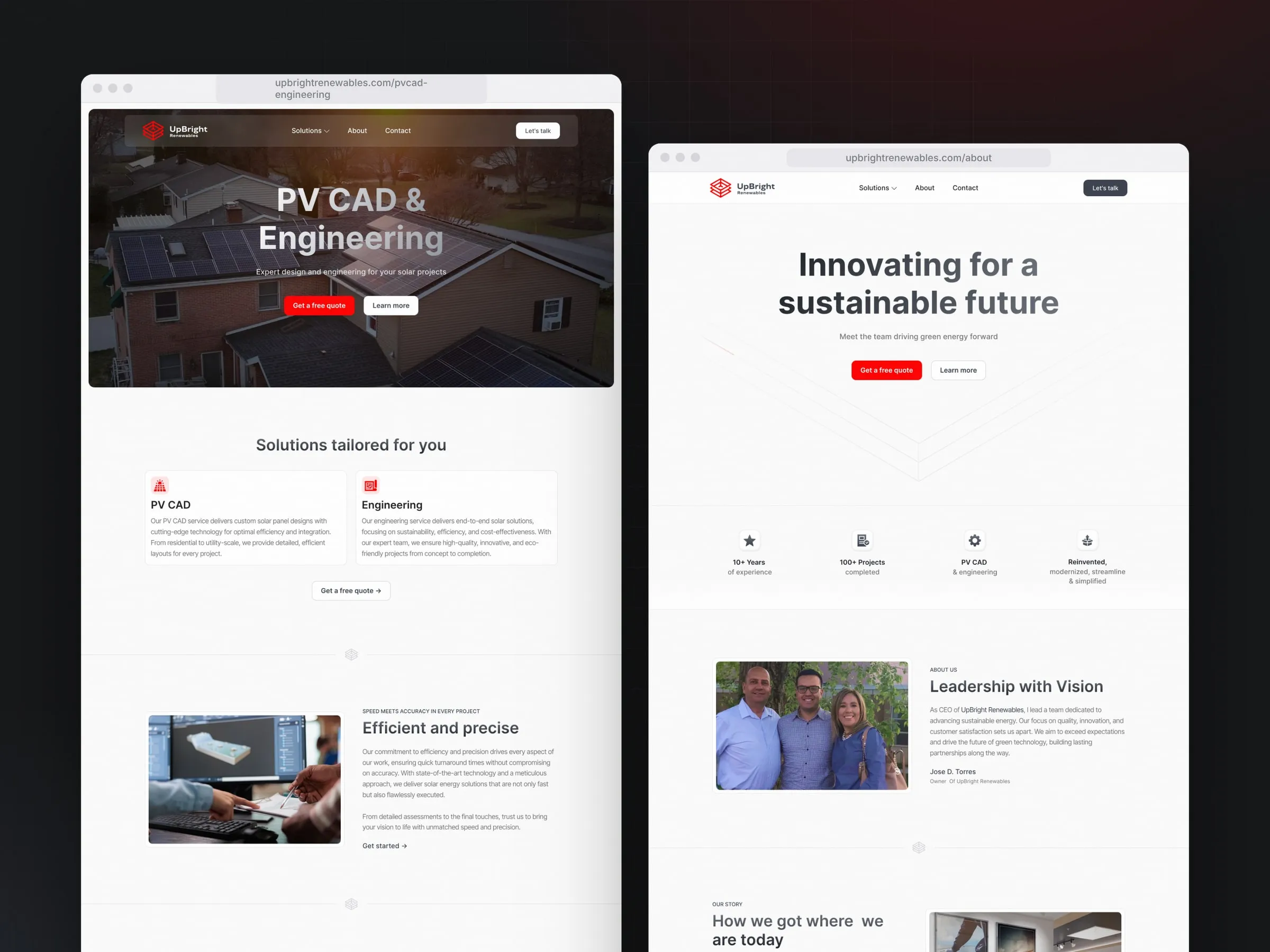 UpBright Renewables PV CAD & Engineering and About pages