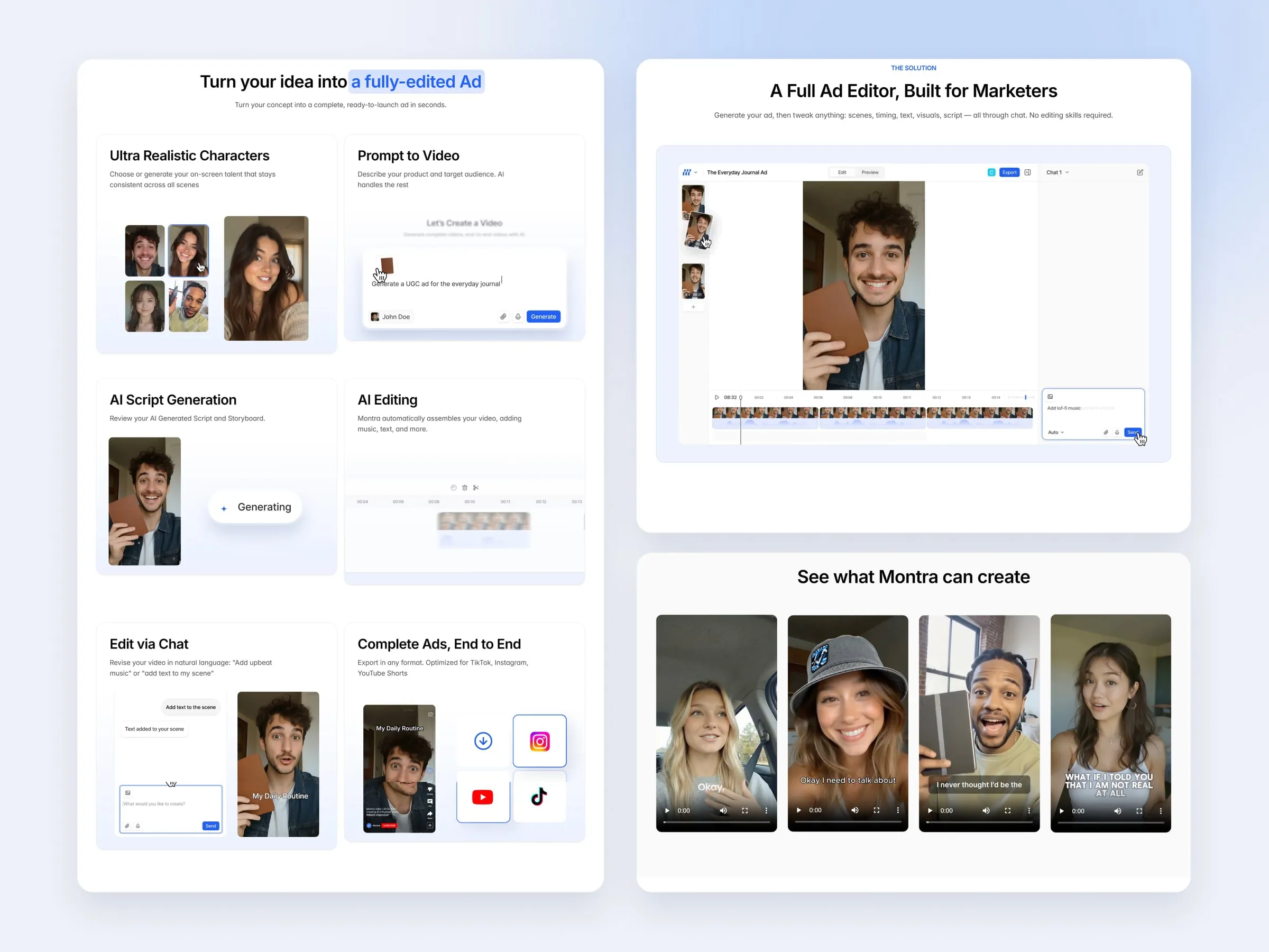 Montra AI ad generator concept page
