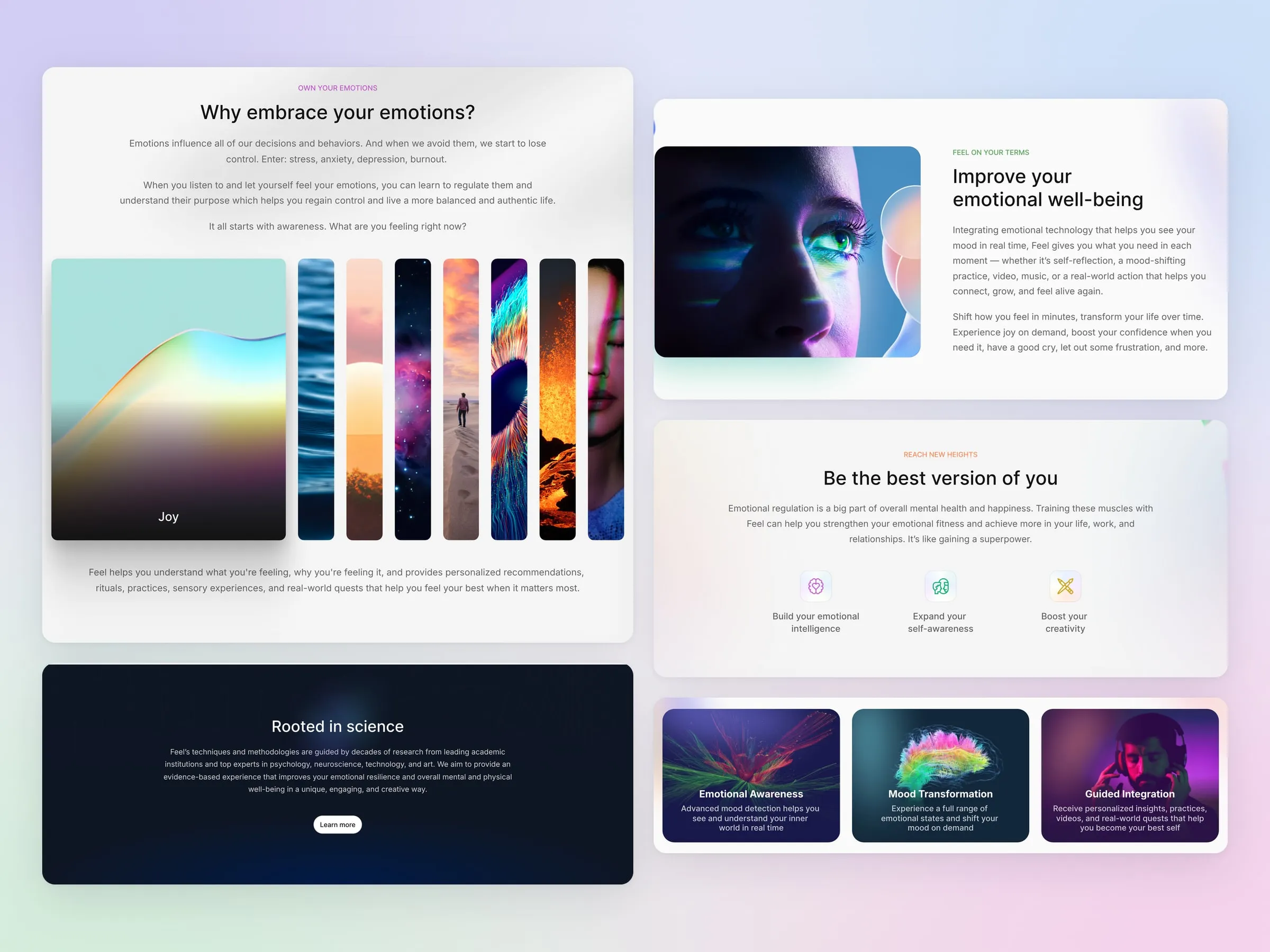Feel homepage sections