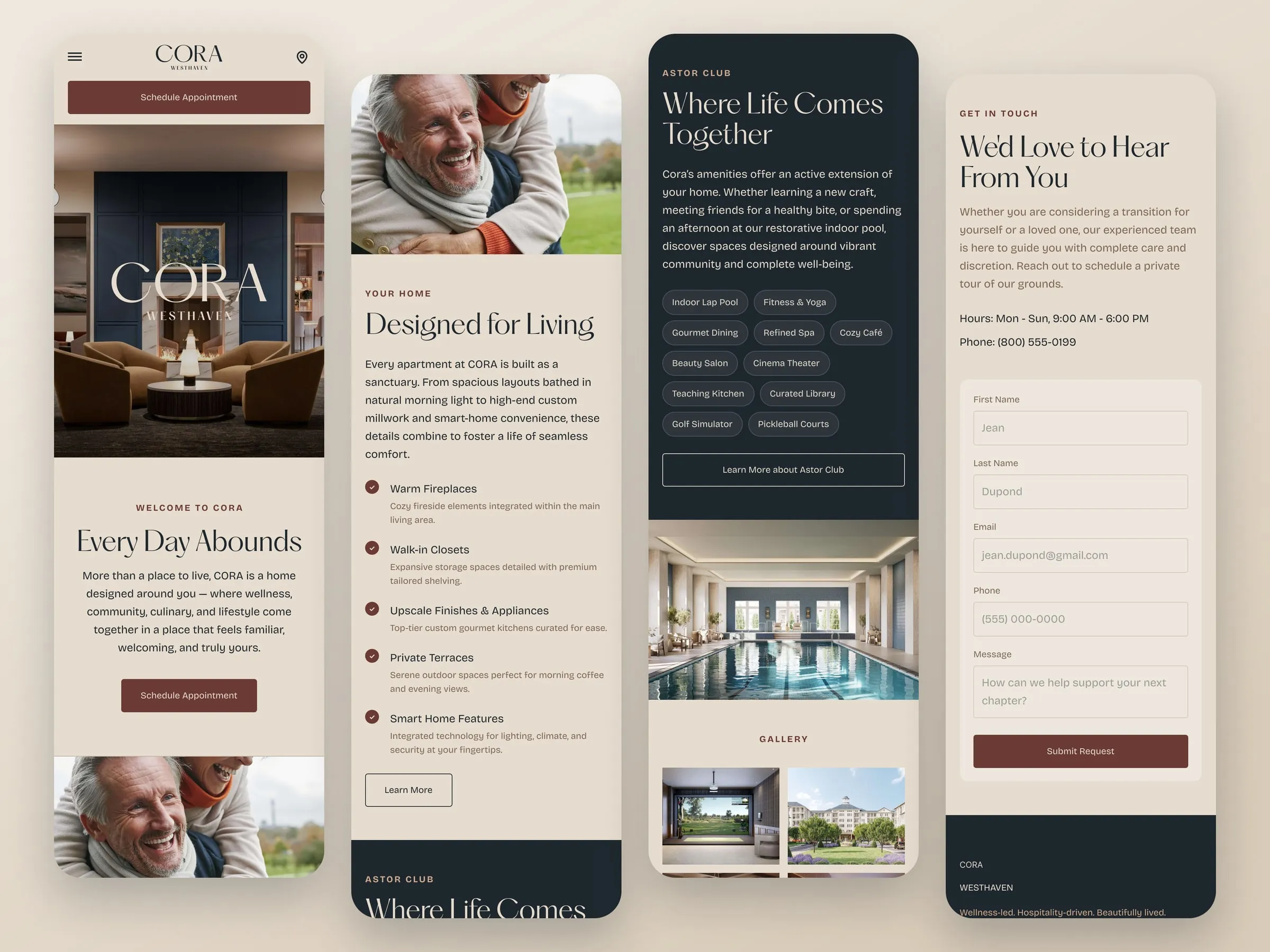 CORA Westhaven homepage on mobile
