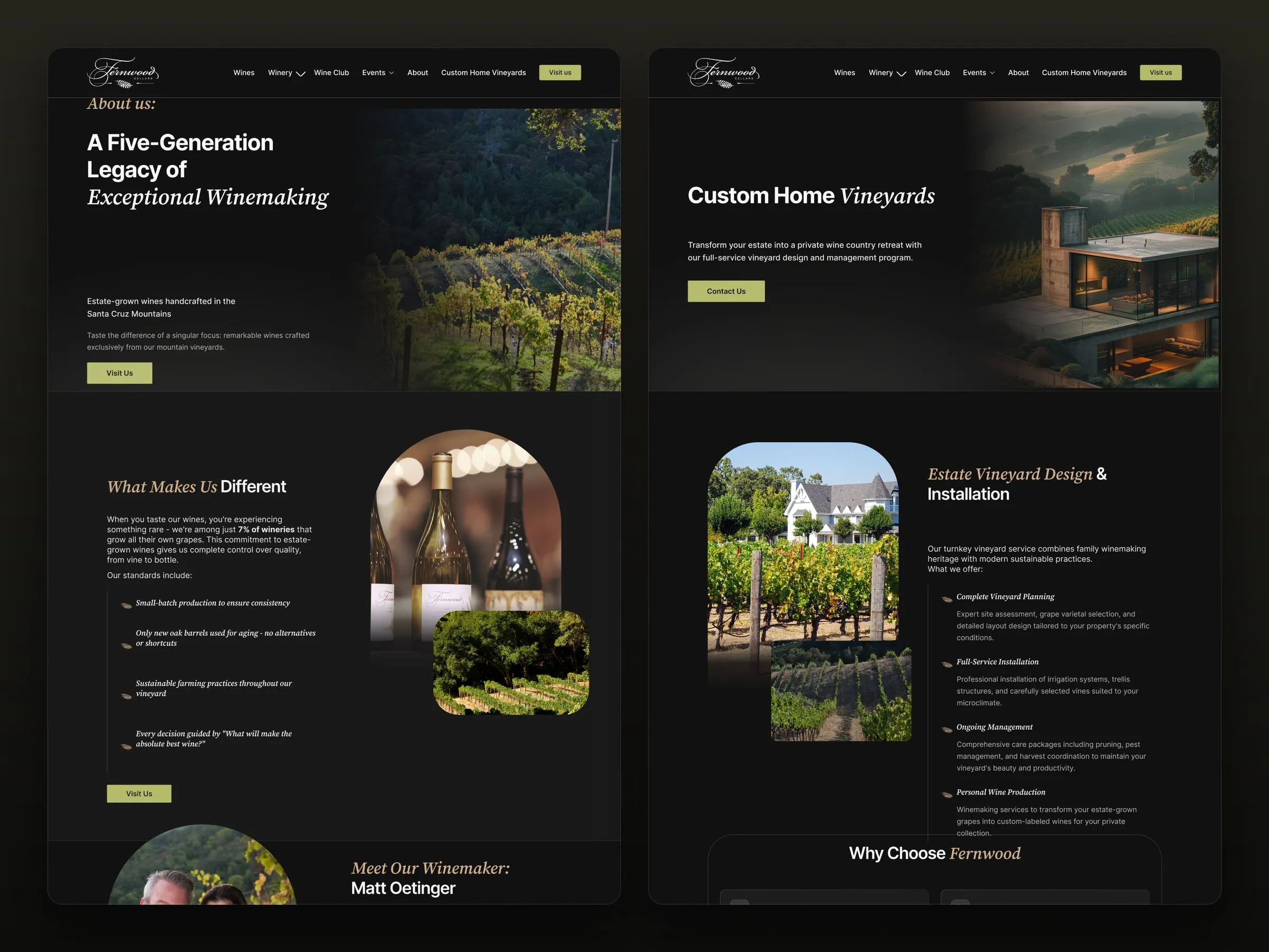 Fernwood Cellars about and custom home vineyard pages