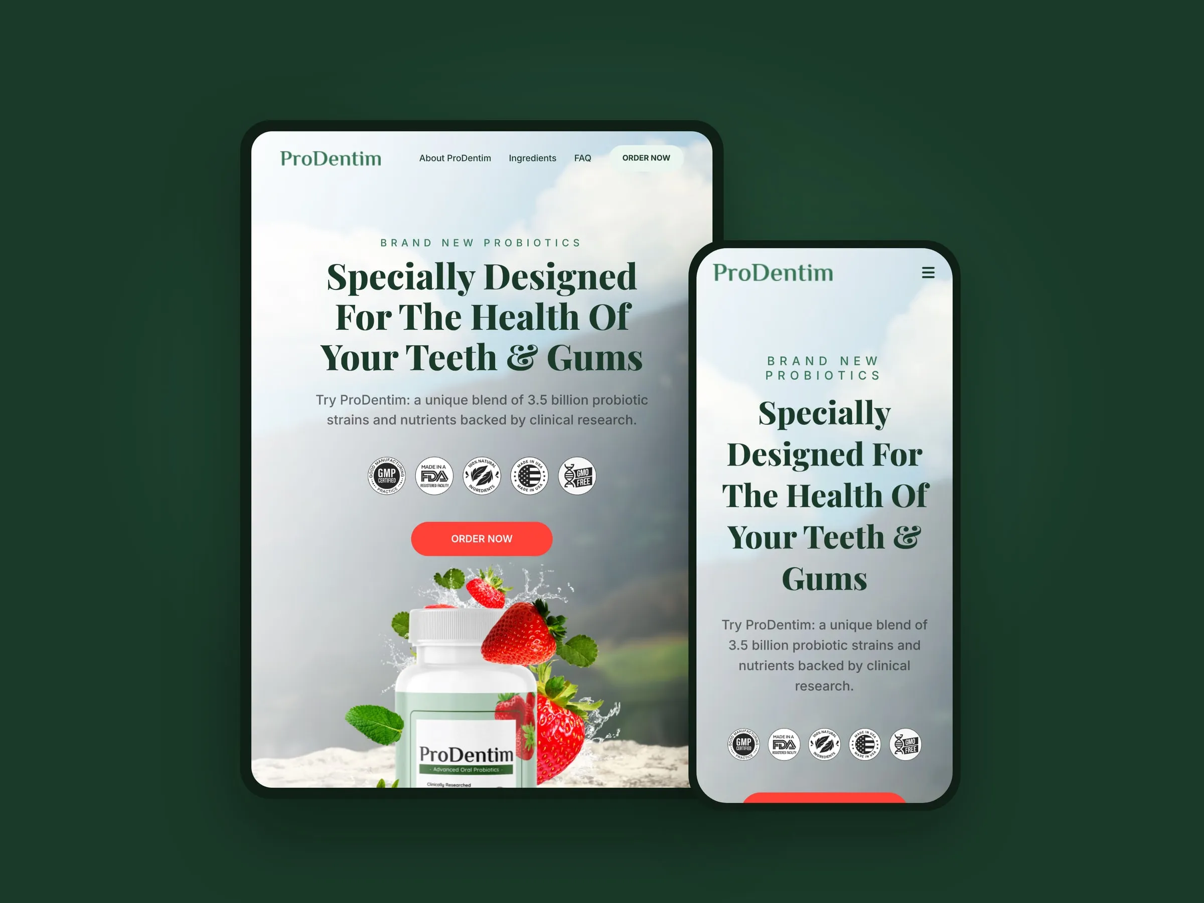 ProDentim page on tablet and mobile