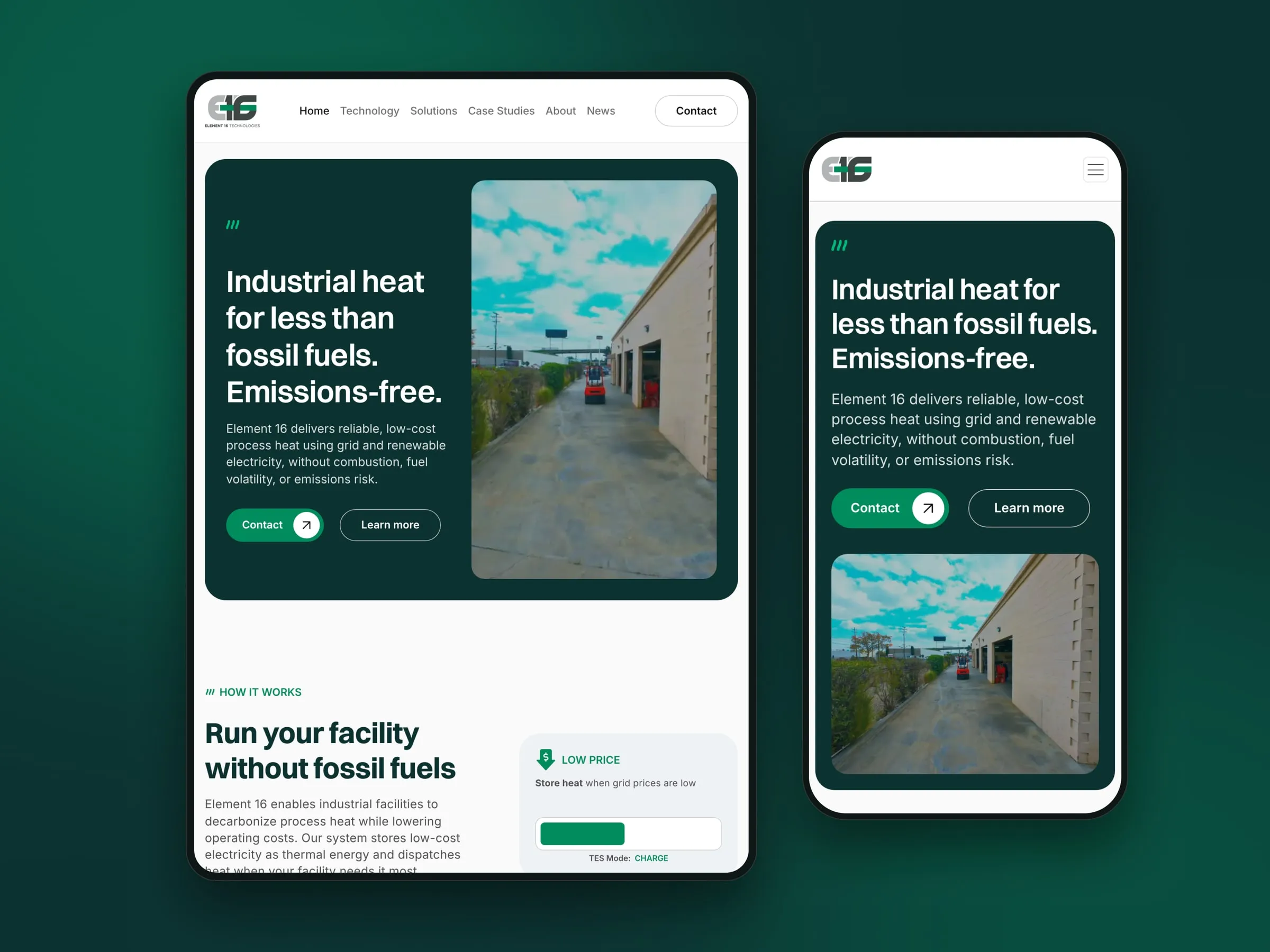 Element 16 home page on tablet and mobile
