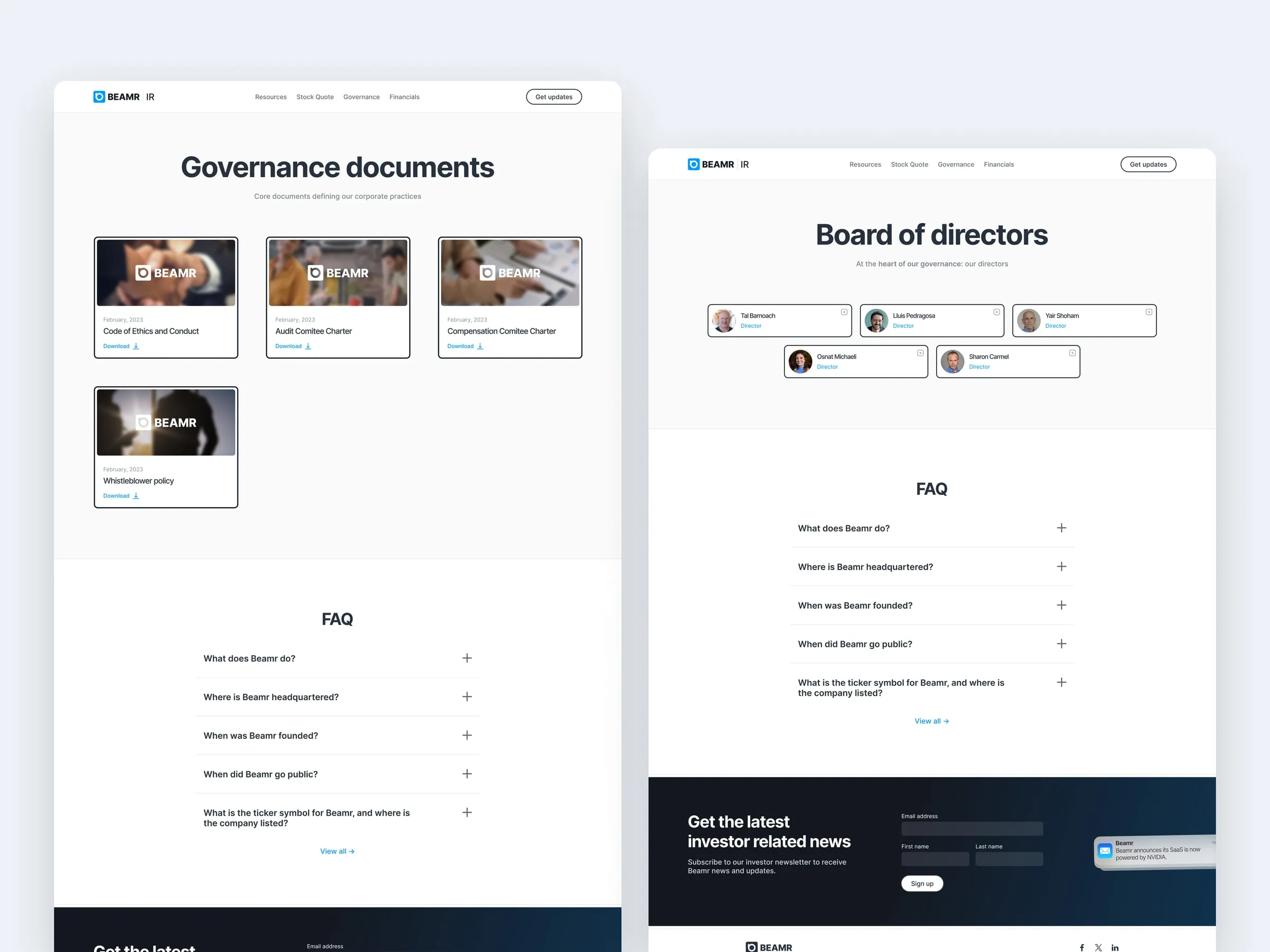 Beamr governance documents and board pages