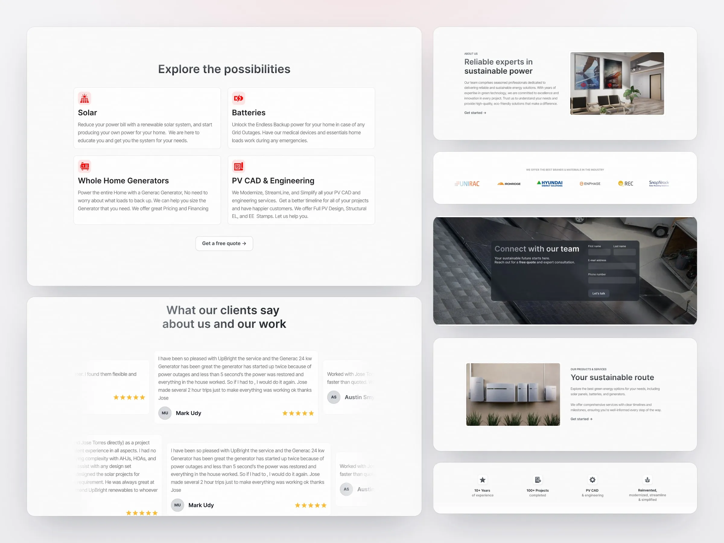 UpBright Renewables homepage sections