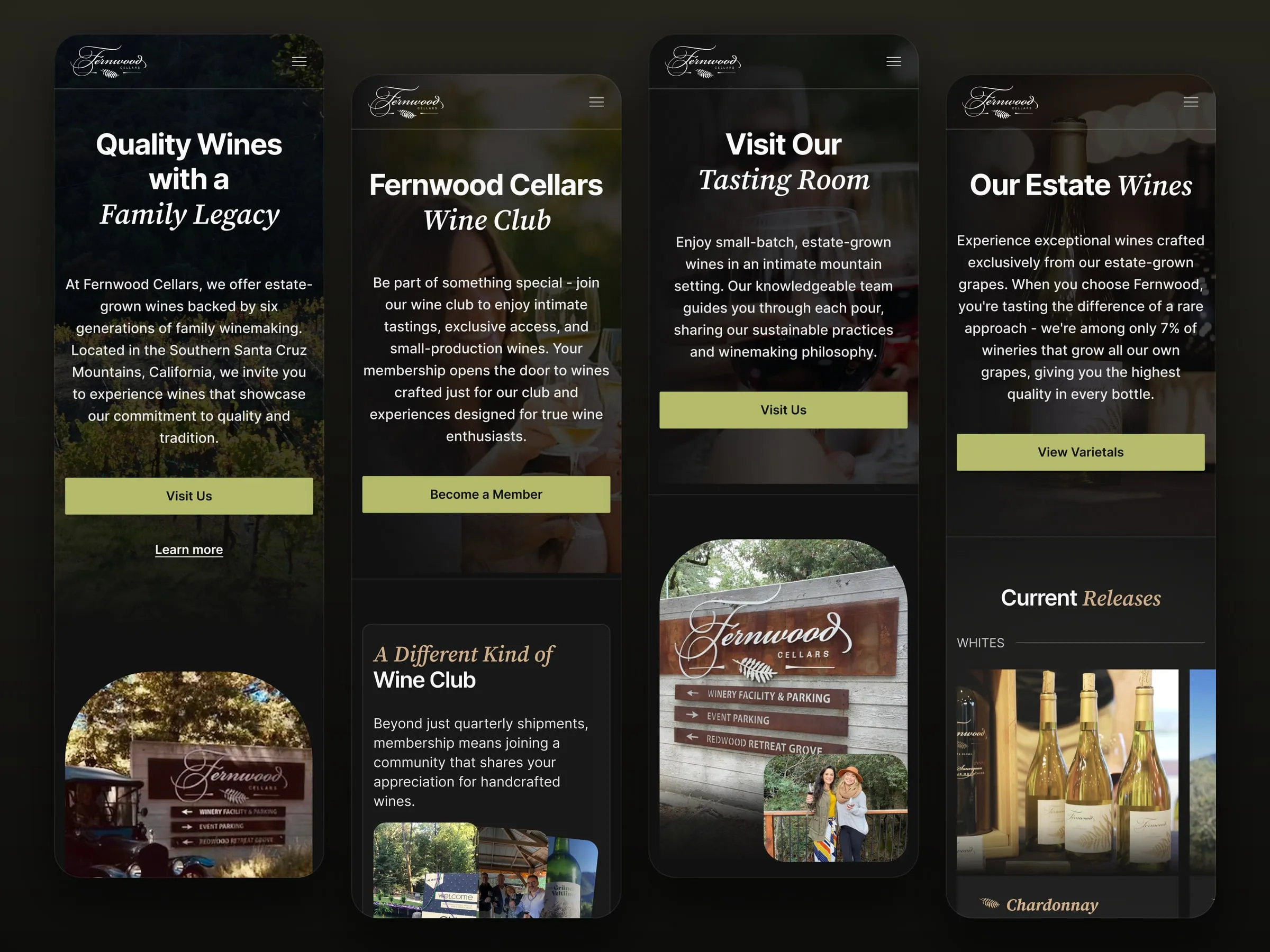 Fernwood Cellars pages on mobile