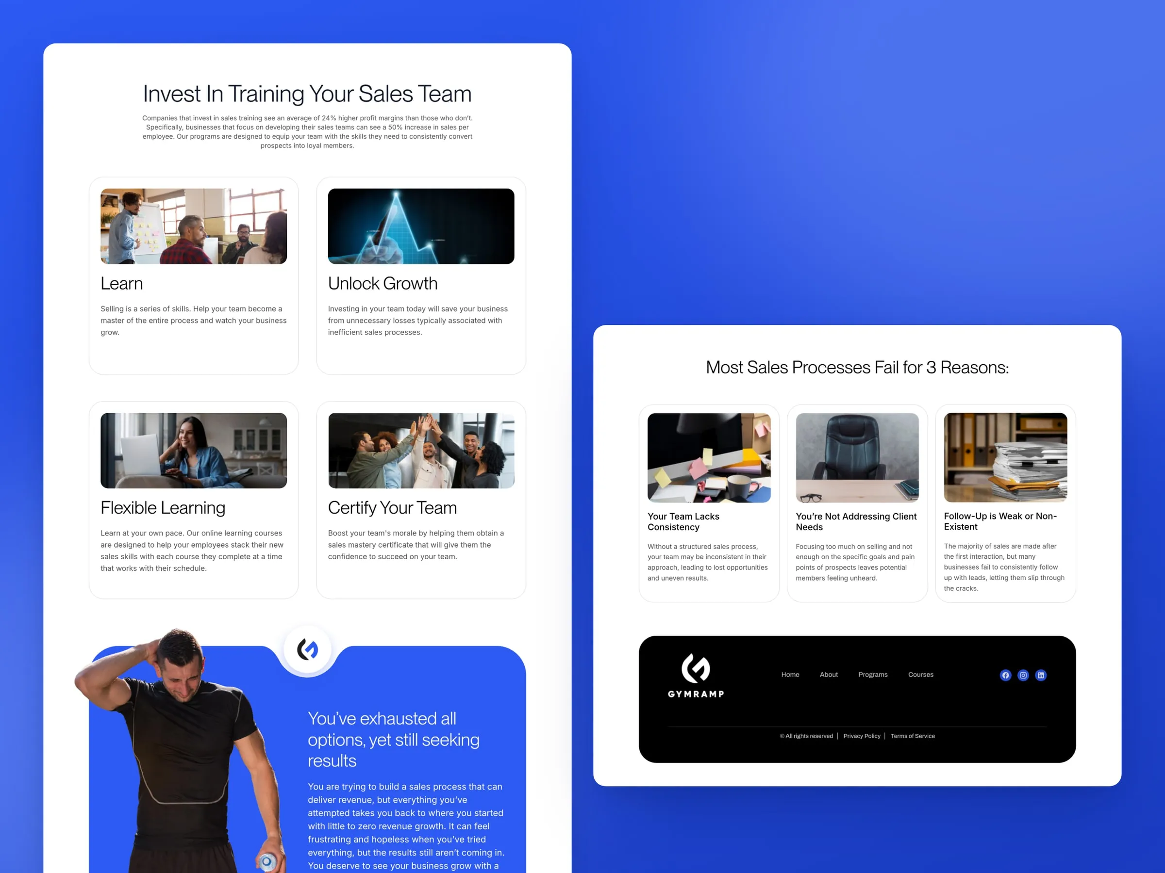 GymRamp homepage sections