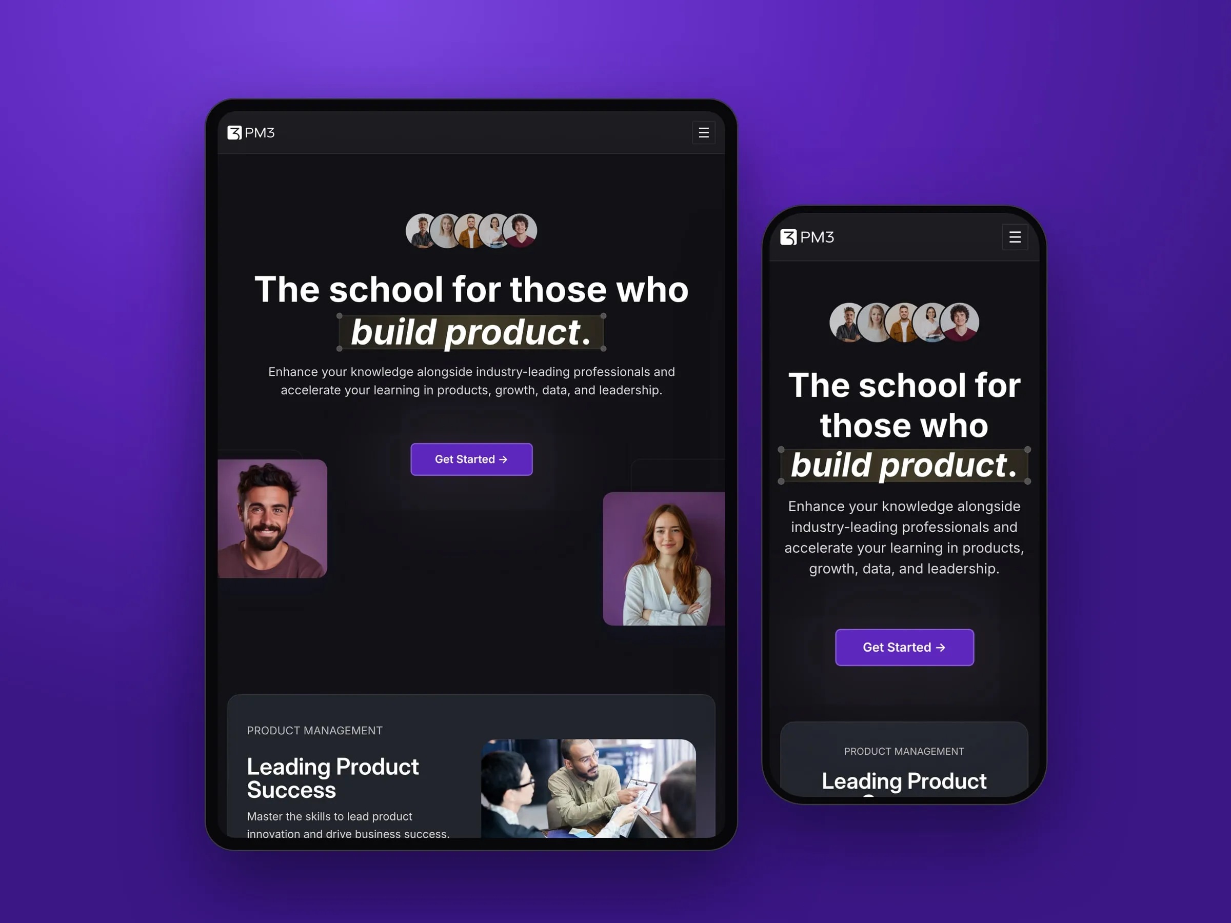 PM3 homepage on tablet and mobile